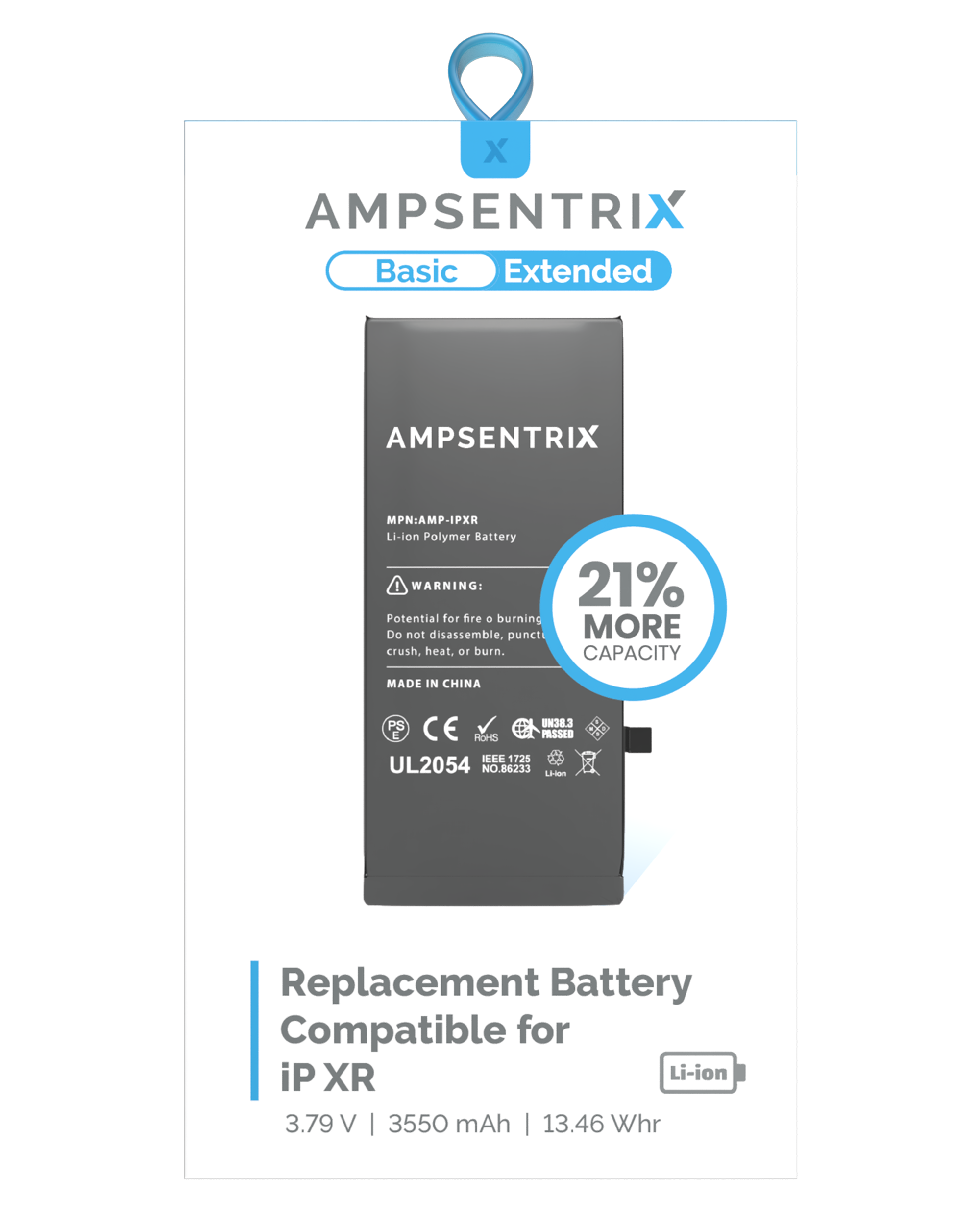Ersatzakku für iPhone XR (AmpSentrix Basic Extended)