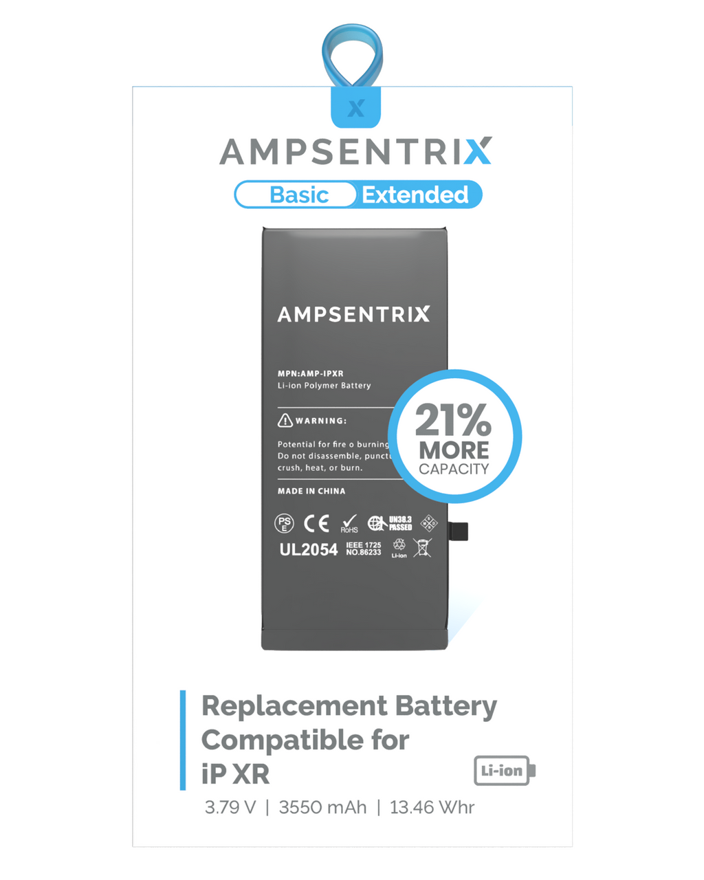 Replacement Battery for iPhone XR (AmpSentrix Basic Extended)