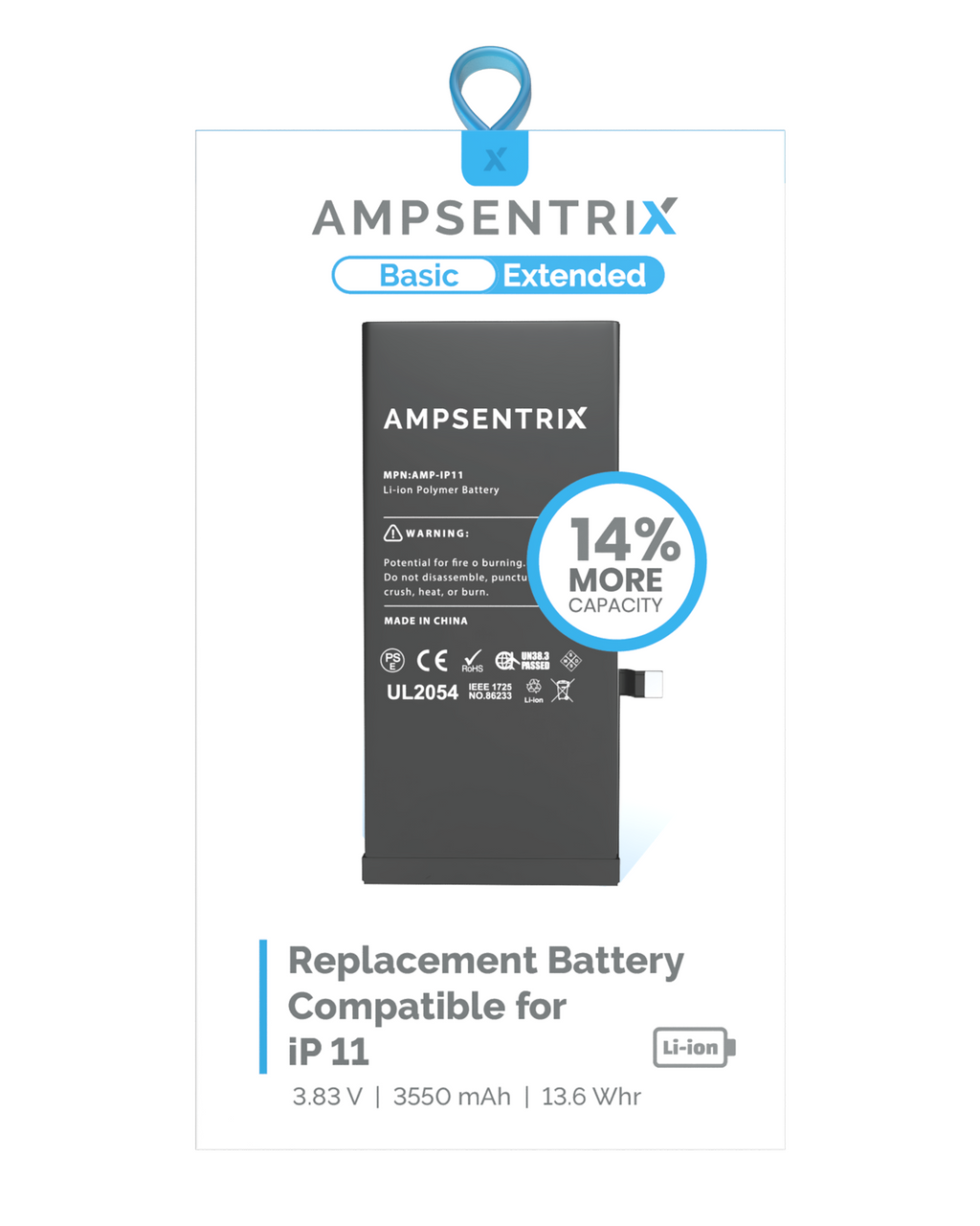 Replacement Battery for iPhone 11 (AmpSentrix Basic Extended)