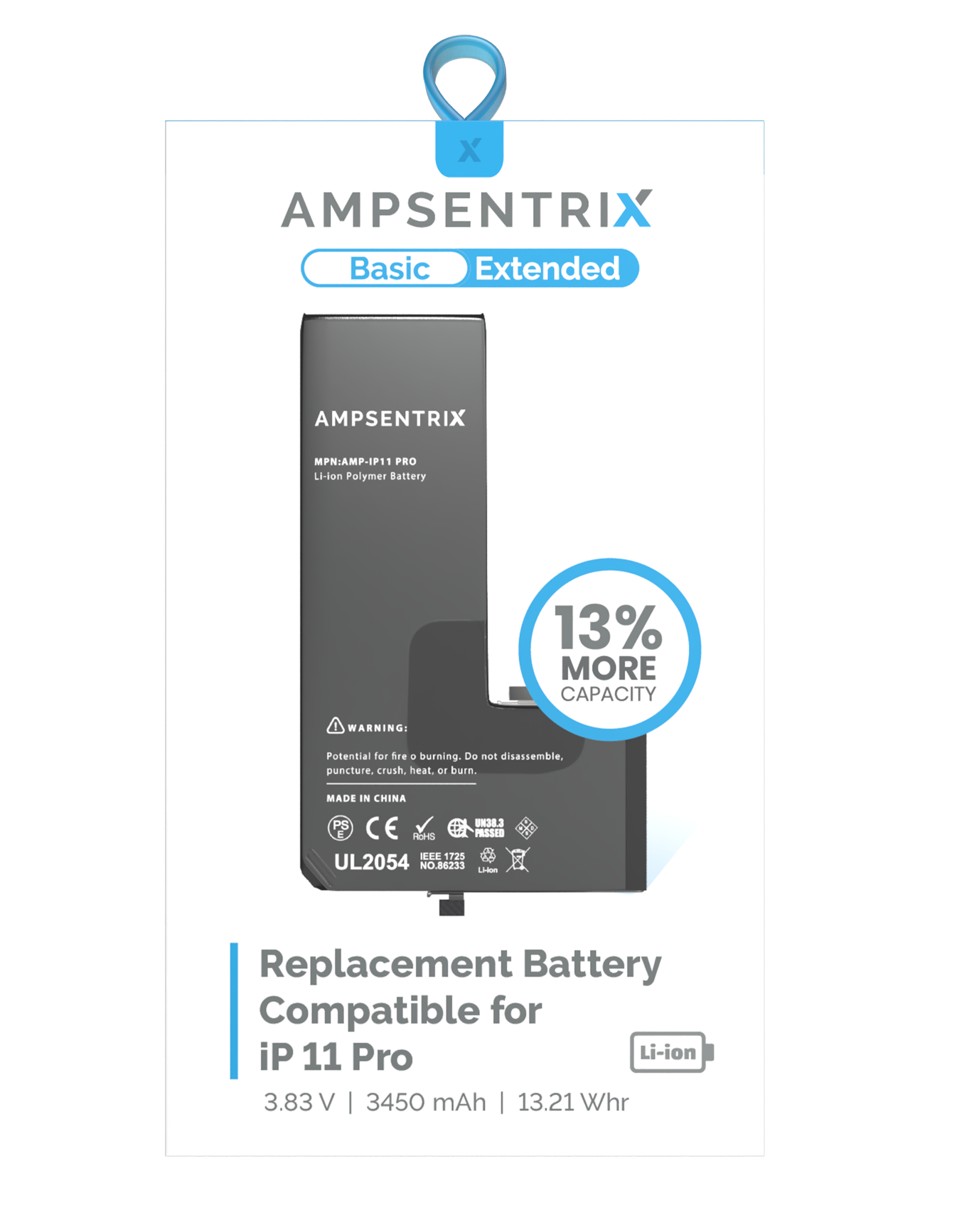 Replacement Battery for iPhone 11 Pro (AmpSentrix Basic Extended)