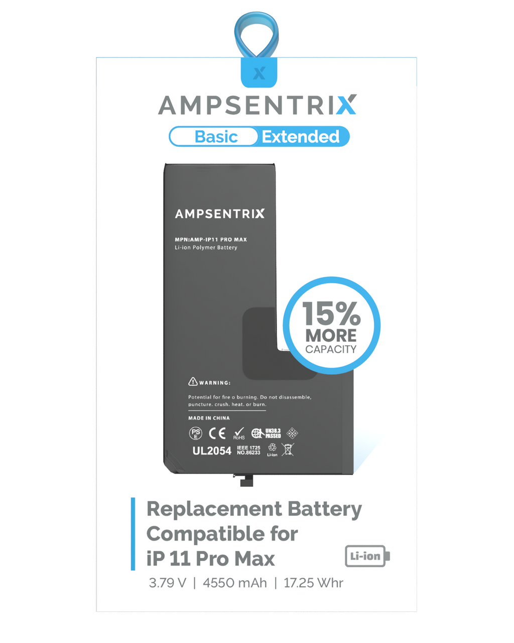 Replacement battery for iPhone 11 Pro Max (AmpSentrix Basic Extended)