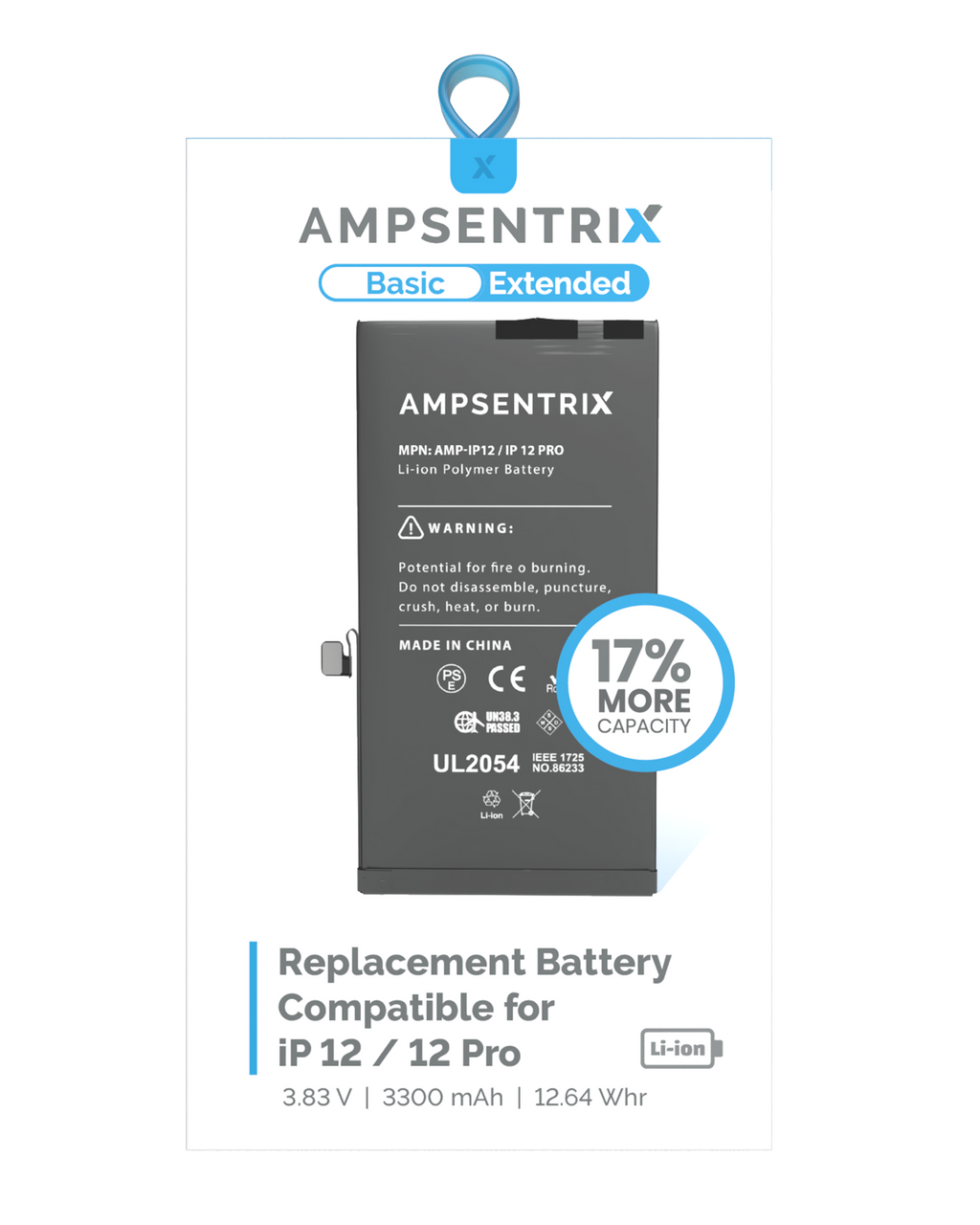 Replacement battery for iPhone 12 / 12 Pro (AmpSentrix Basic Extended)