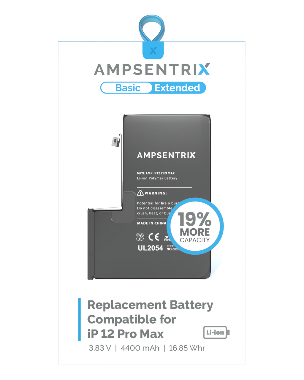 Replacement Battery for iPhone 12 Pro Max (AmpSentrix Basic Extended)