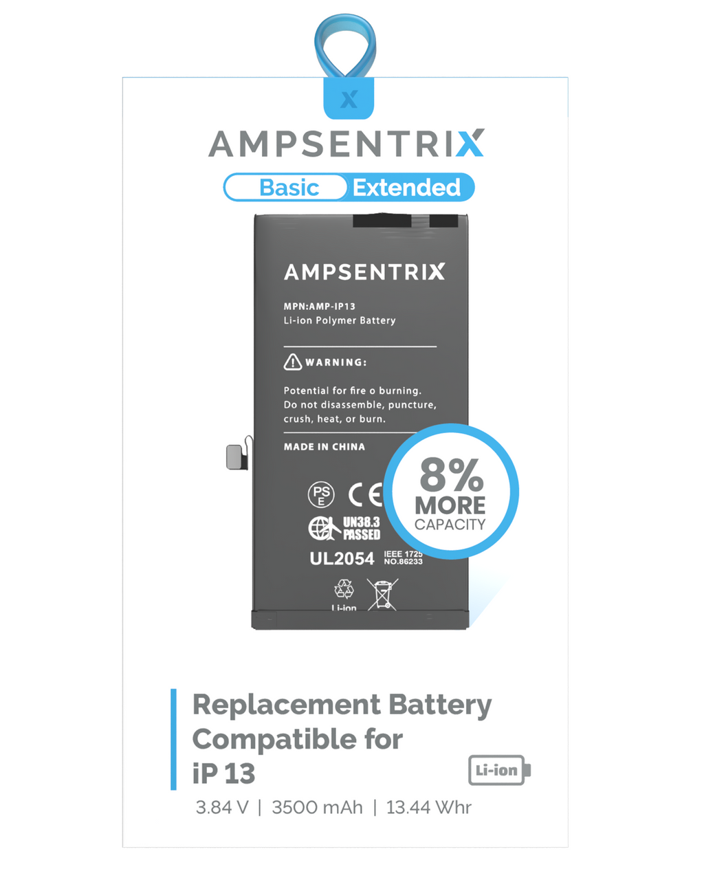 Replacement Battery for iPhone 13 (AmpSentrix Basic Extended)