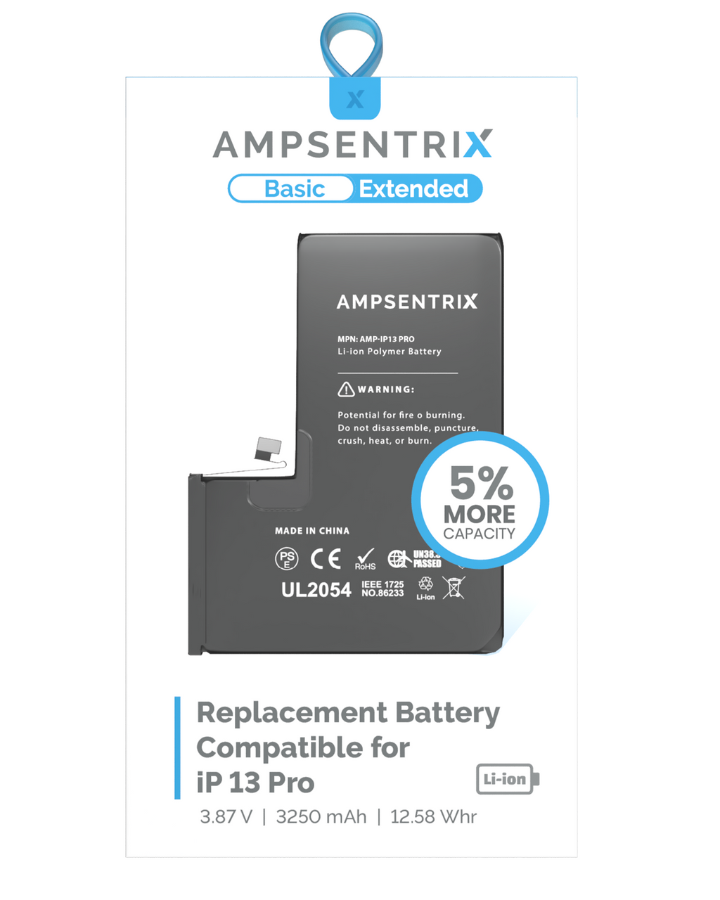 Replacement battery for iPhone 13 Pro (AmpSentrix Basic Extended)