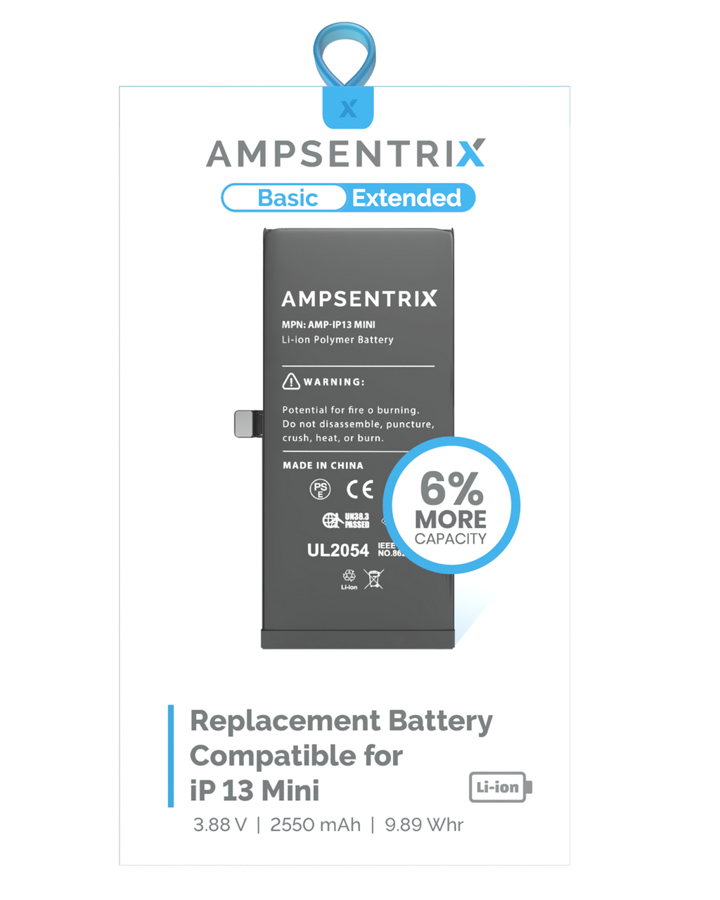 Replacement Battery for iPhone 13 Mini (AmpSentrix Basic Extended)