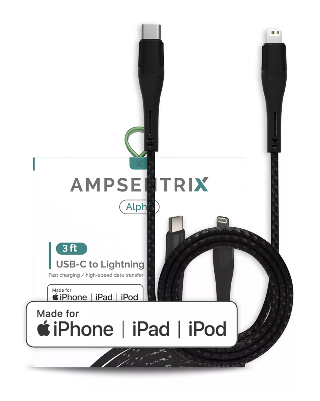 Lightning zu USB Type-C Kabel (MFI) (1 m / 3 ft) (Schwarz)