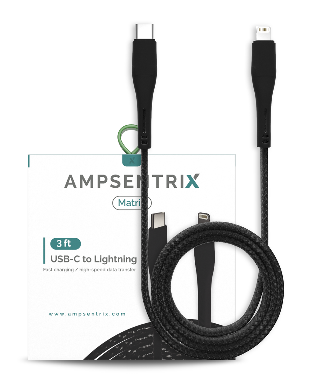 Lightning-zu-USB-Type-C-Kabel (Non-MFI) 1 m/3 ft (AmpSentrix Matrix) Schwarz
