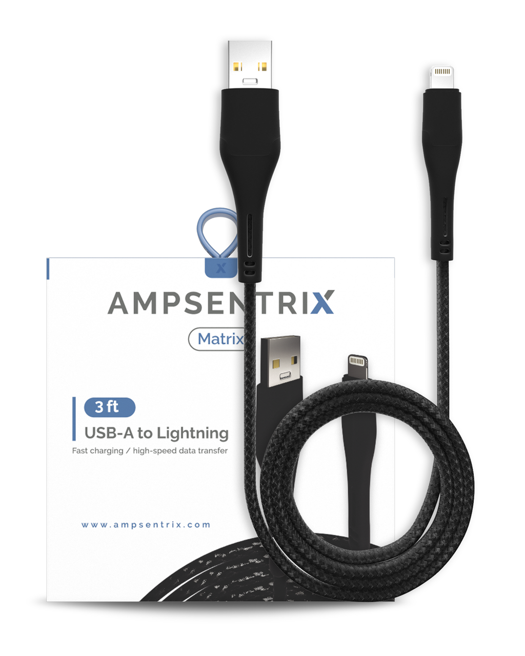 Ampsentrix Matrix Lightning-USB-A Kabel 1m Non-MFI Schwarz