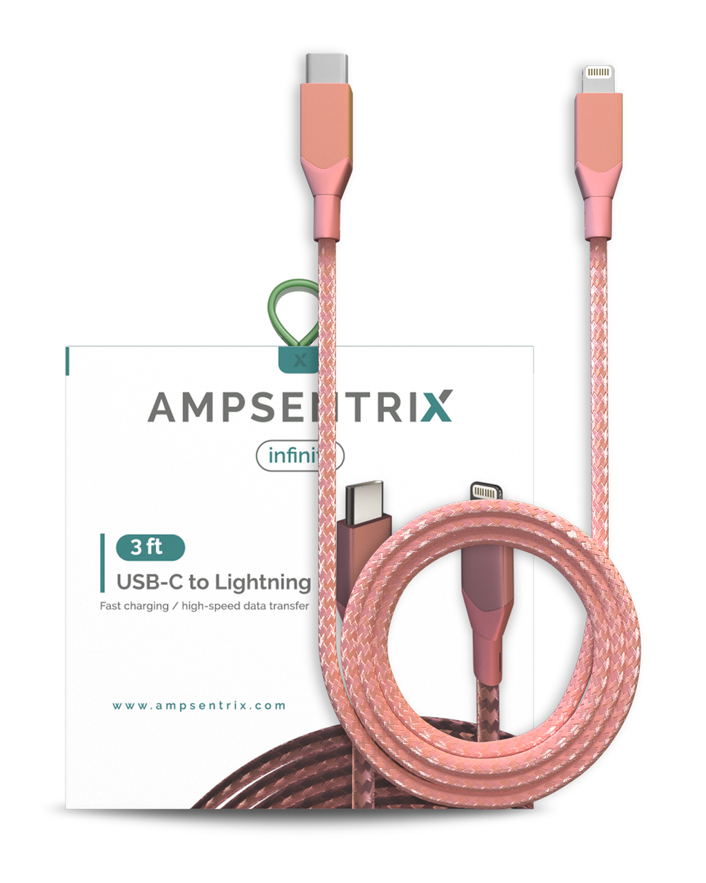 Lightning to USB-C Cable (Non-MFi) (1 m / 3 ft) (AmpSentrix Infinity) (Pink)
