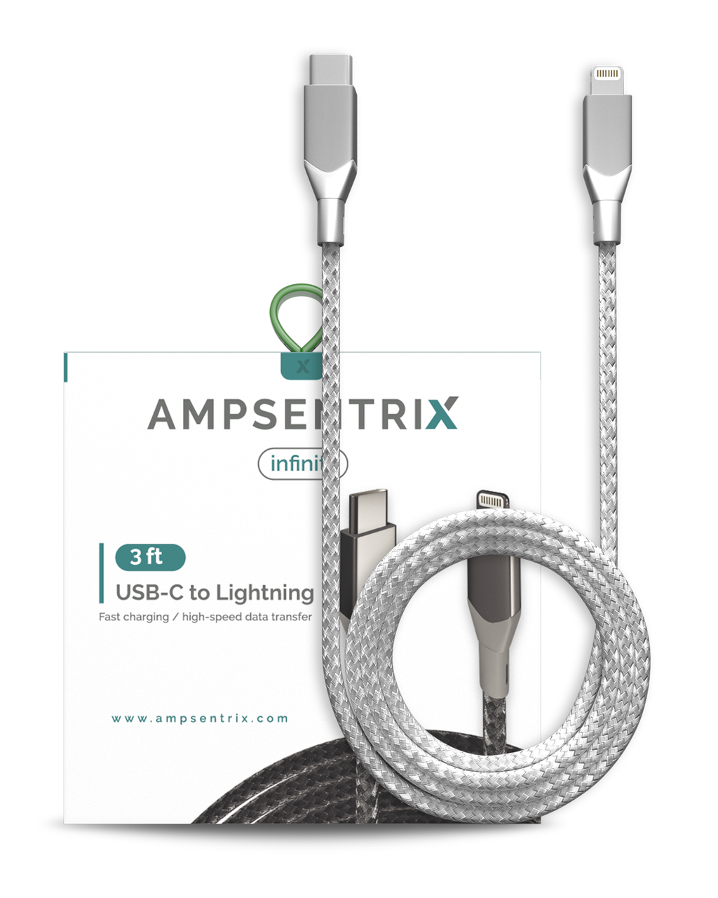 Ampsentrix Infinity Lightning auf USB-C Kabel (Non-MFI) 1 m Silber