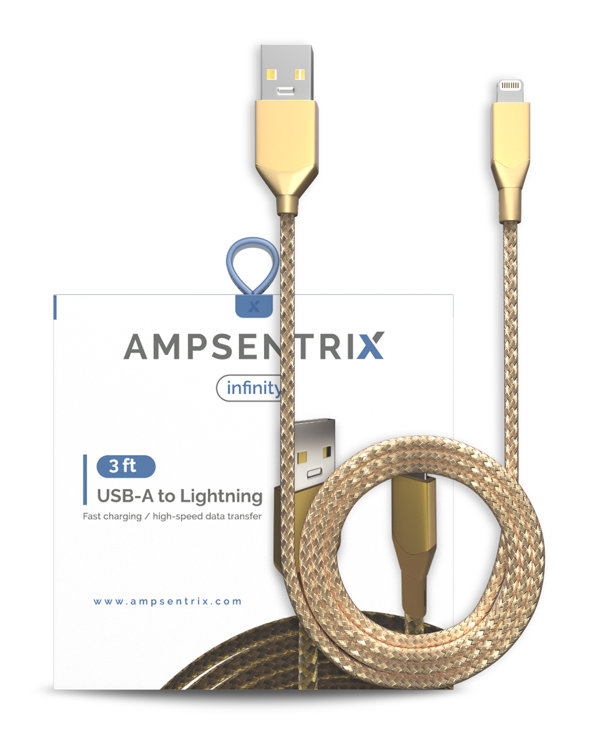 USB-A to Lightning Cable (Non-MFI) (1m / 3ft) (Ampsentrix Infinity) (Gold)