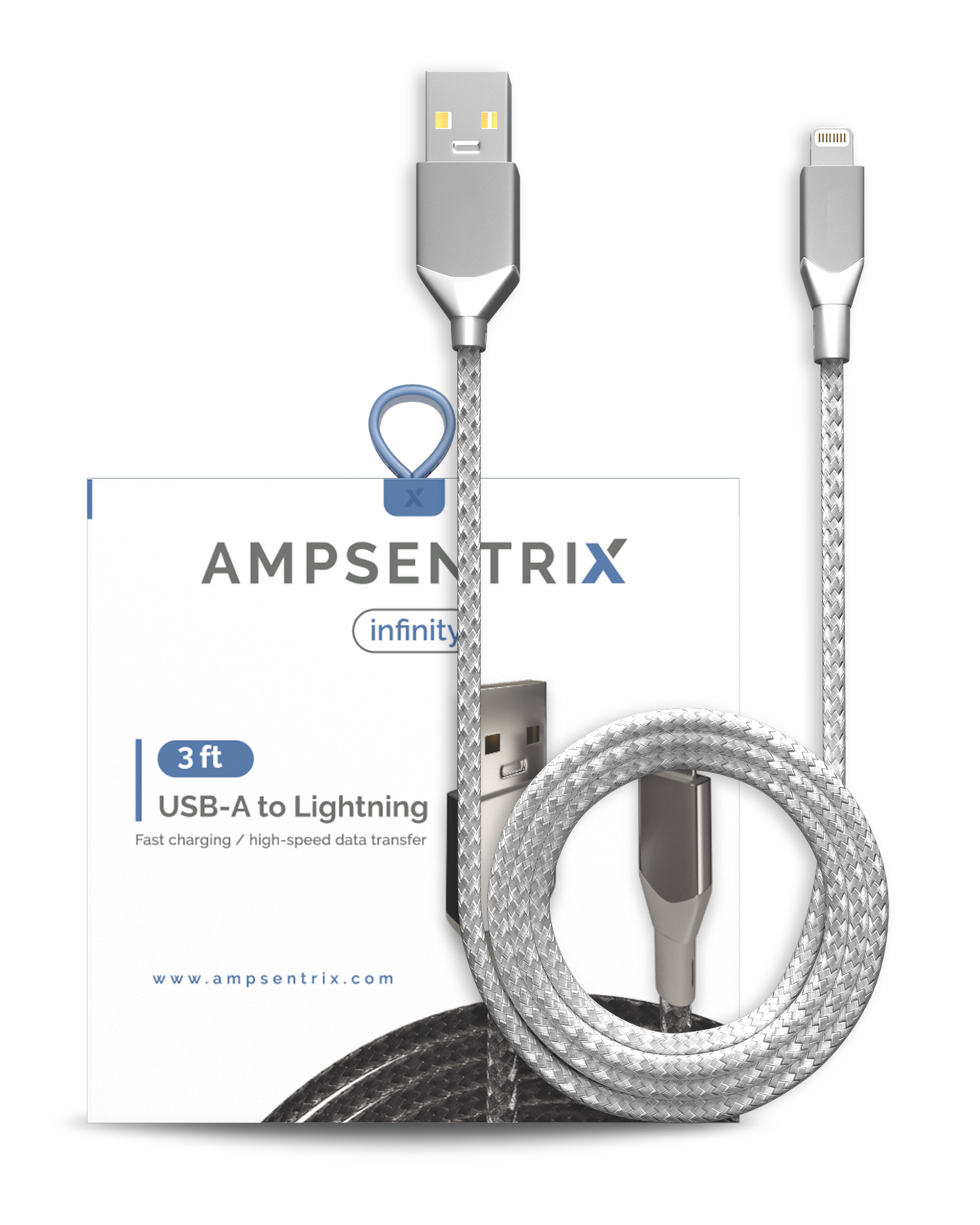 Ampsentrix USB A auf Lightning Kabel 1m Non-MFI Silber