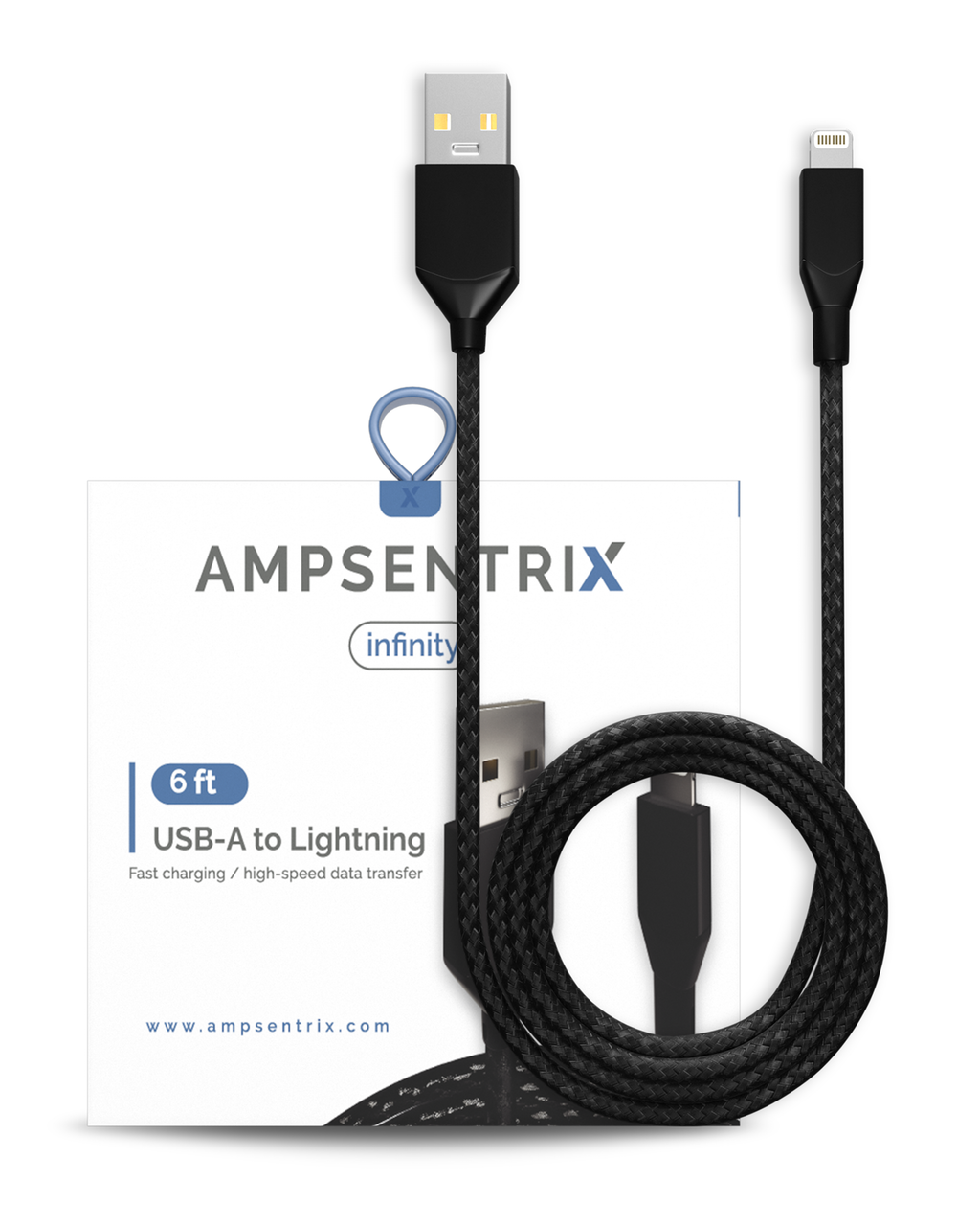 Ampsentrix USB-A auf Lightning Kabel 1,8m Schwarz Non-MFI