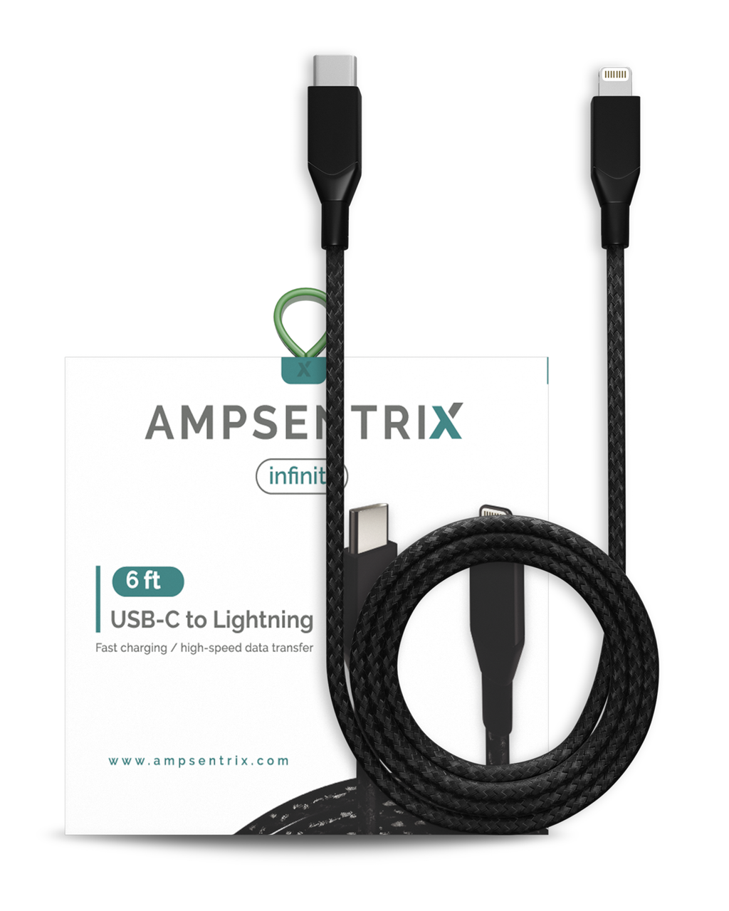 USB-C auf Lightning Kabel 1,8m Schwarz Non-MFI Ampsentrix Infinity