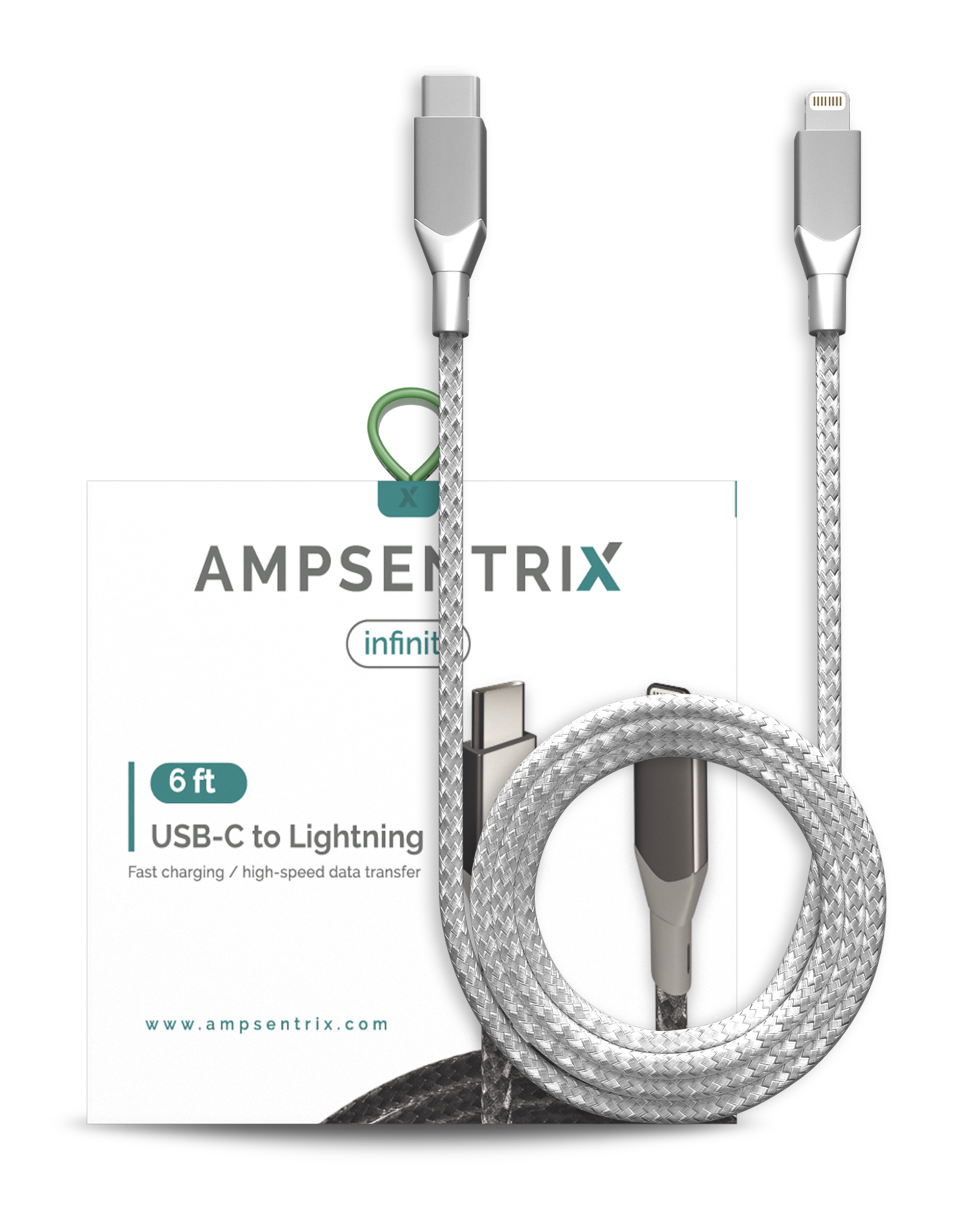 USB-C zu Lightning Kabel 1,8 m Non-MFI Ampsentrix Silber