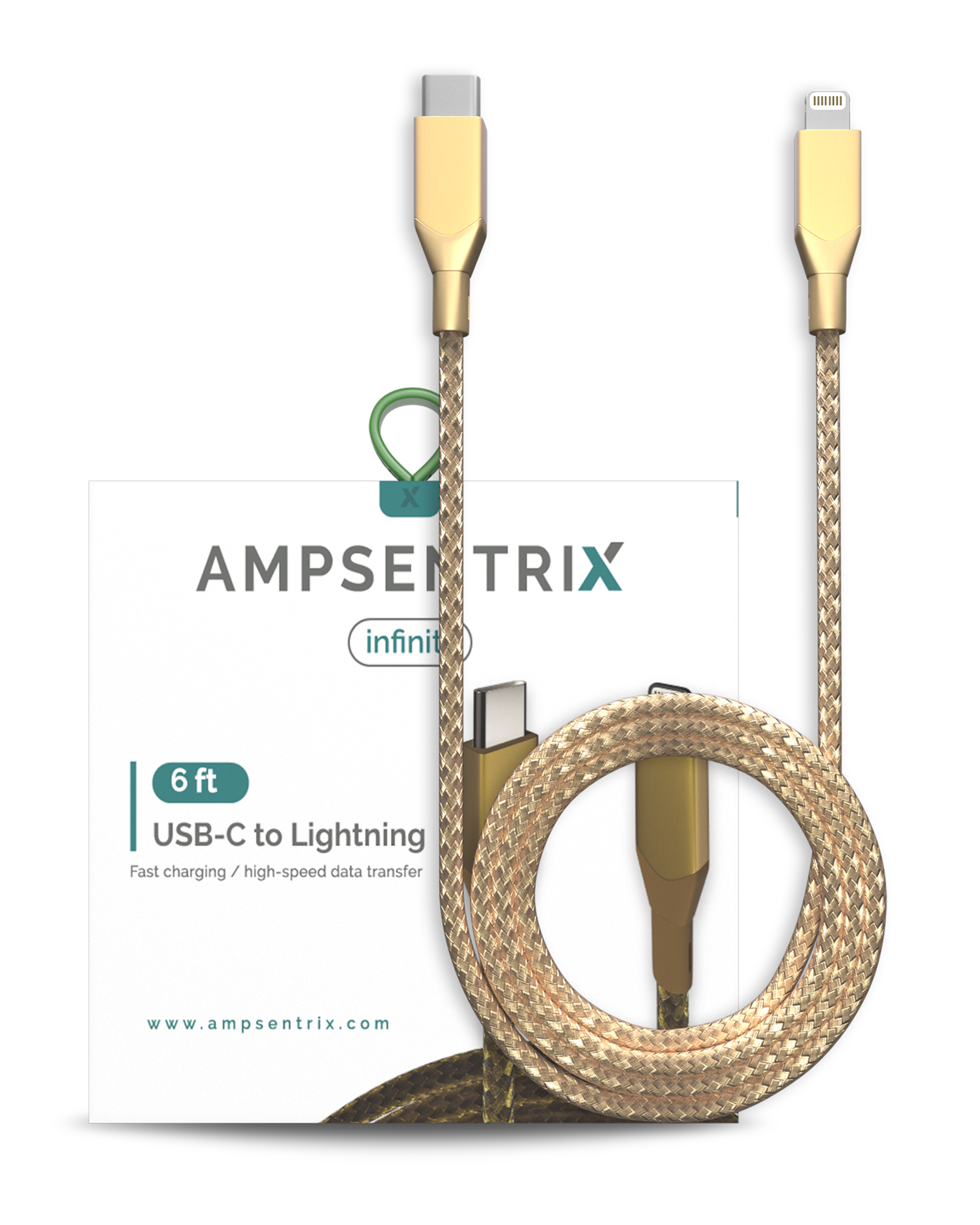 USB Type C to Lightning Cable (Non-MFI) (1.8m / 6ft) (Ampsentrix Infinity) (Gold)