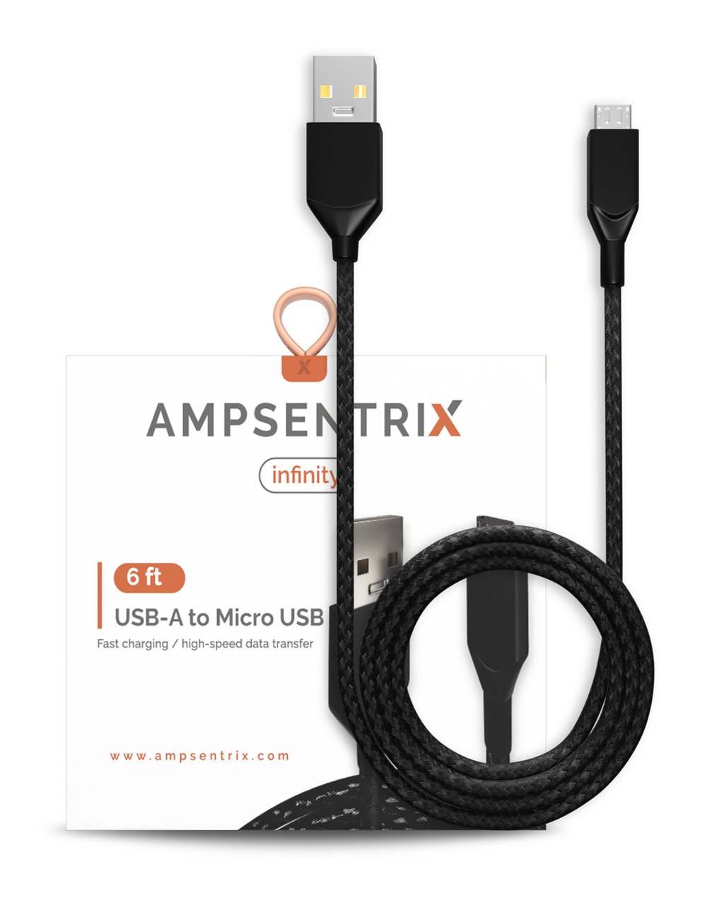 Micro-USB auf USB Type-A Kabel (1,8 m / 6 ft) (AmpSentrix Infinity) (Schwarz)