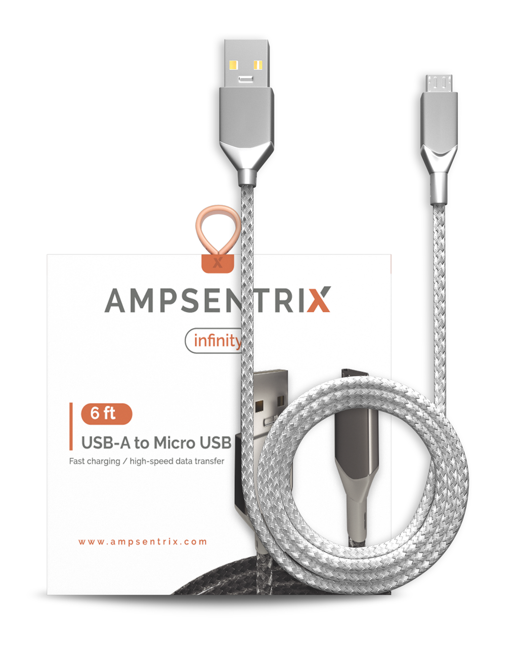 Micro-USB-zu-USB-A-Kabel 1,8 m (6 ft) Ampsentrix Infinity Silber