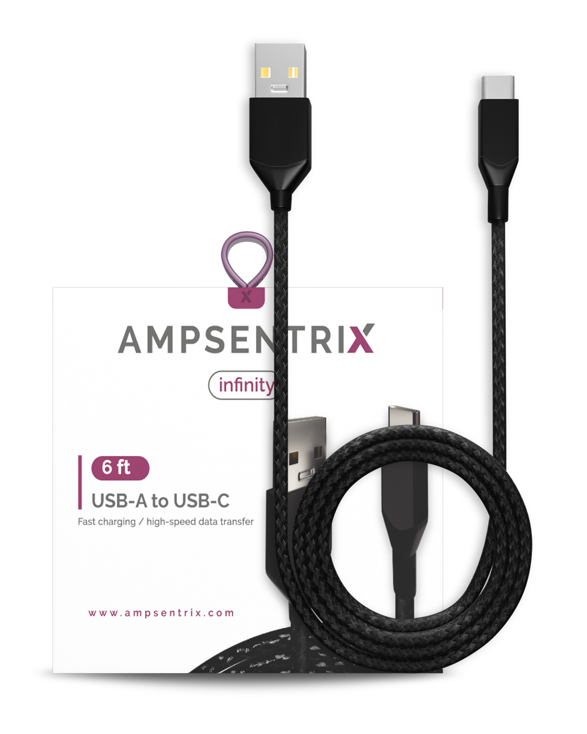 USB Type C auf USB Type A Kabel (1.8 m / 6 ft) (AmpSentrix Infinity) (Schwarz)