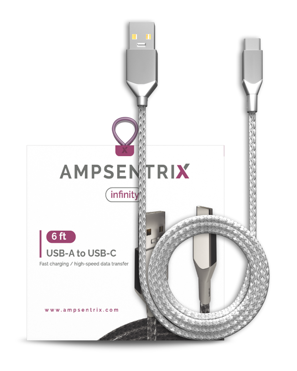 USB Type C zu USB Type A Kabel (1.8 m / 6 ft) (AmpSentrix Infinity) (Silber)