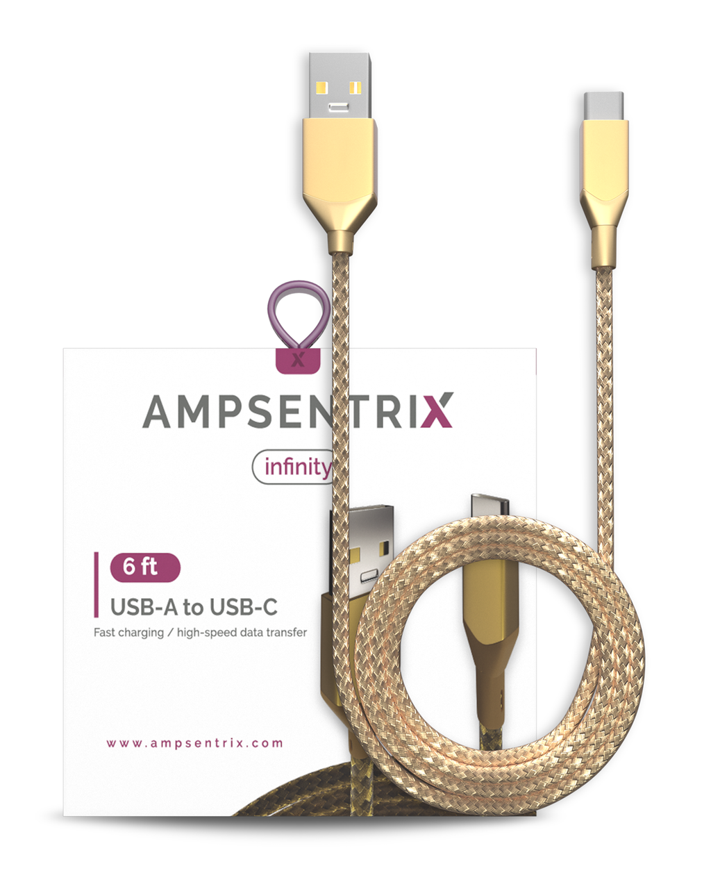 USB Typ C zu USB Typ A Kabel (1,8 m / 6 ft) (Ampsentrix Infinity) (Gold)