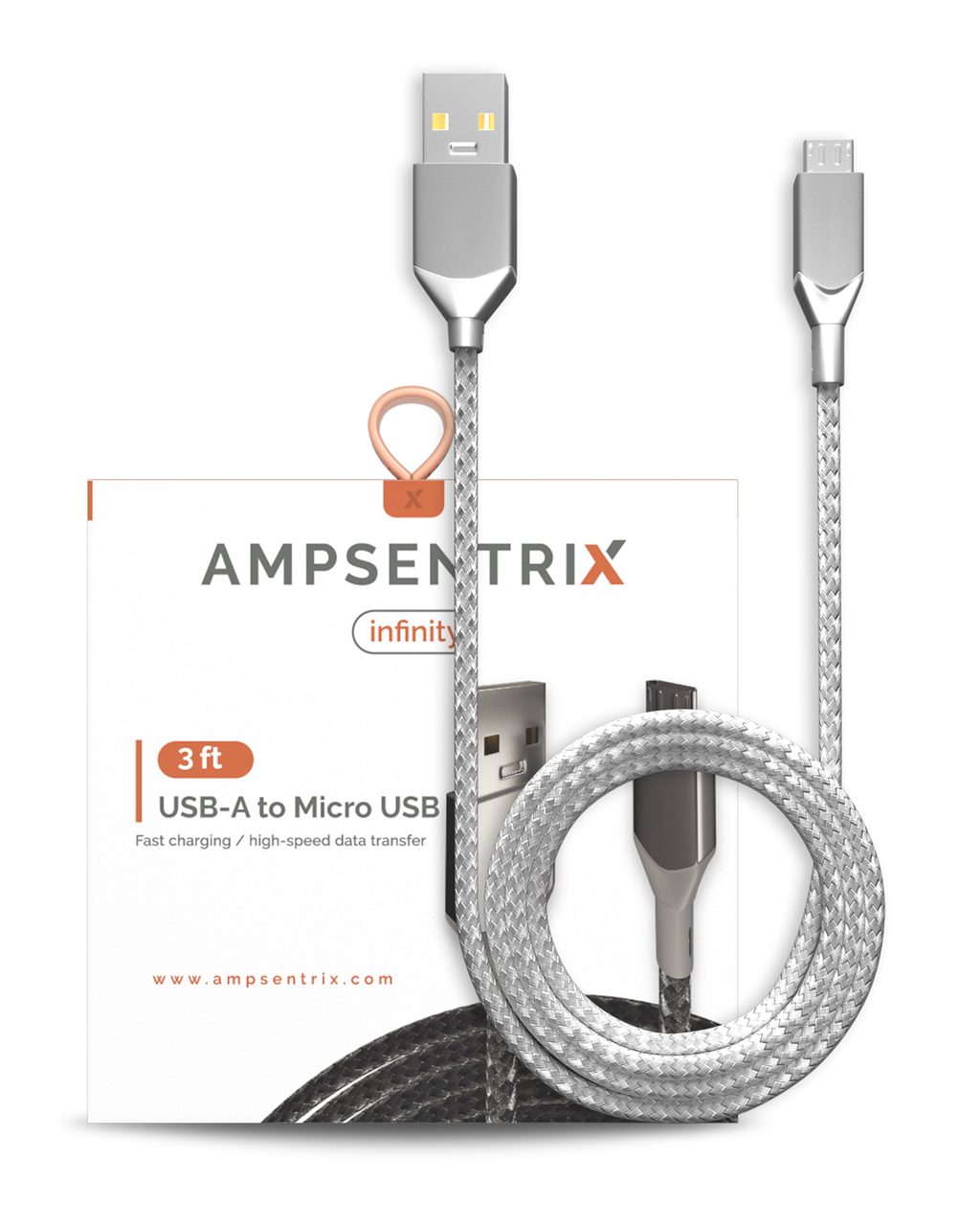 Micro-USB auf USB Typ A Kabel (1 m / 3 ft) (AmpSentrix Infinity) (Silber)