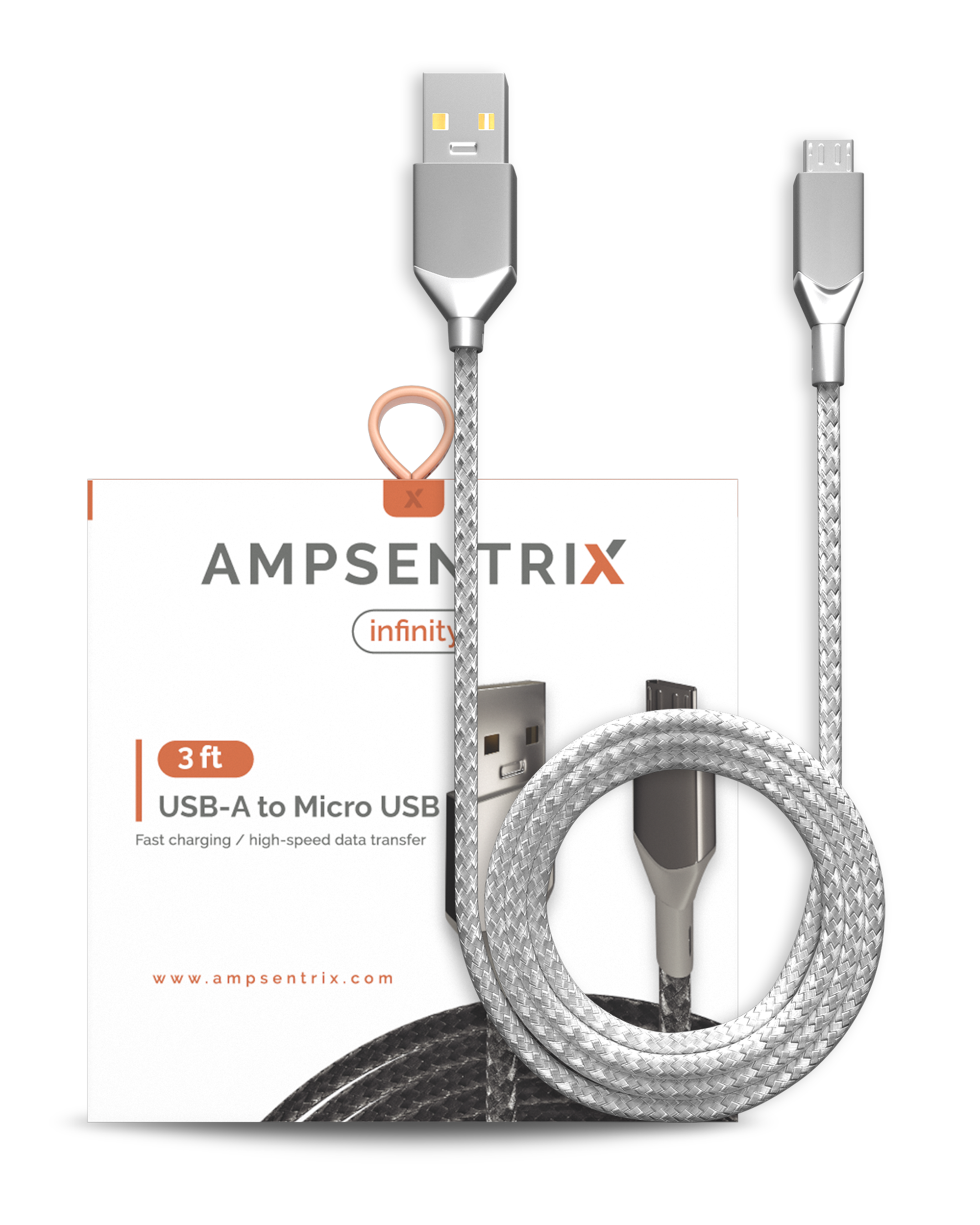 Micro-USB auf USB Typ A Kabel (1 m / 3 ft) (AmpSentrix Infinity) (Silber)
