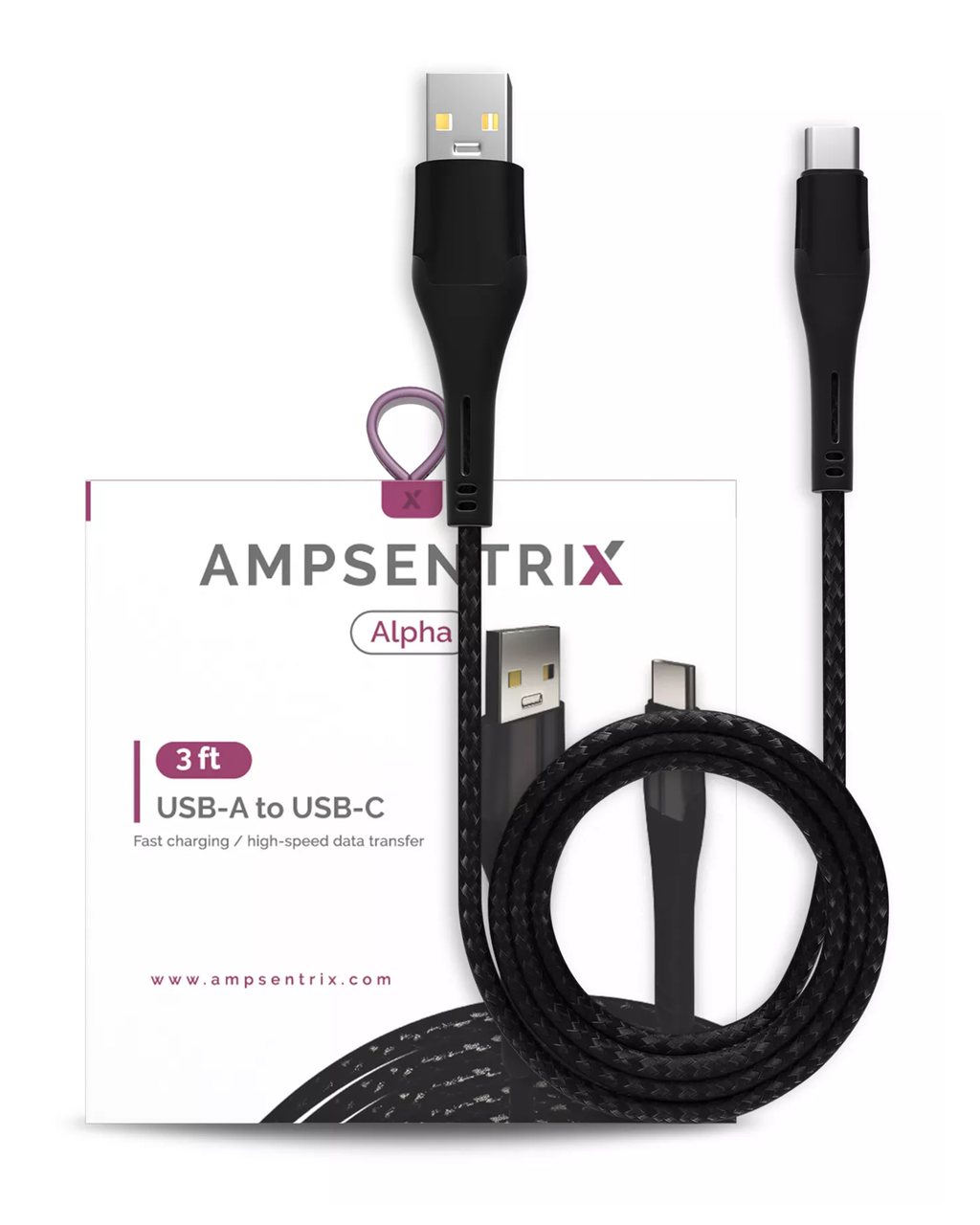 USB Type C auf USB Type A Kabel (1 m) (AmpSentrix Alpha) (Schwarz)