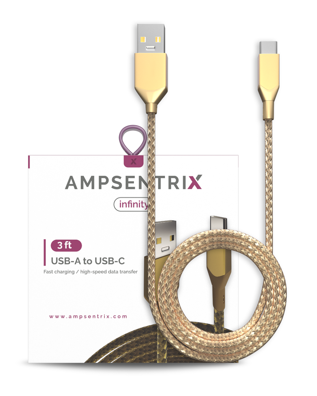 USB Typ-C auf USB Typ-A Kabel 1 m / 3 ft Ampsentrix Infinity Gold
