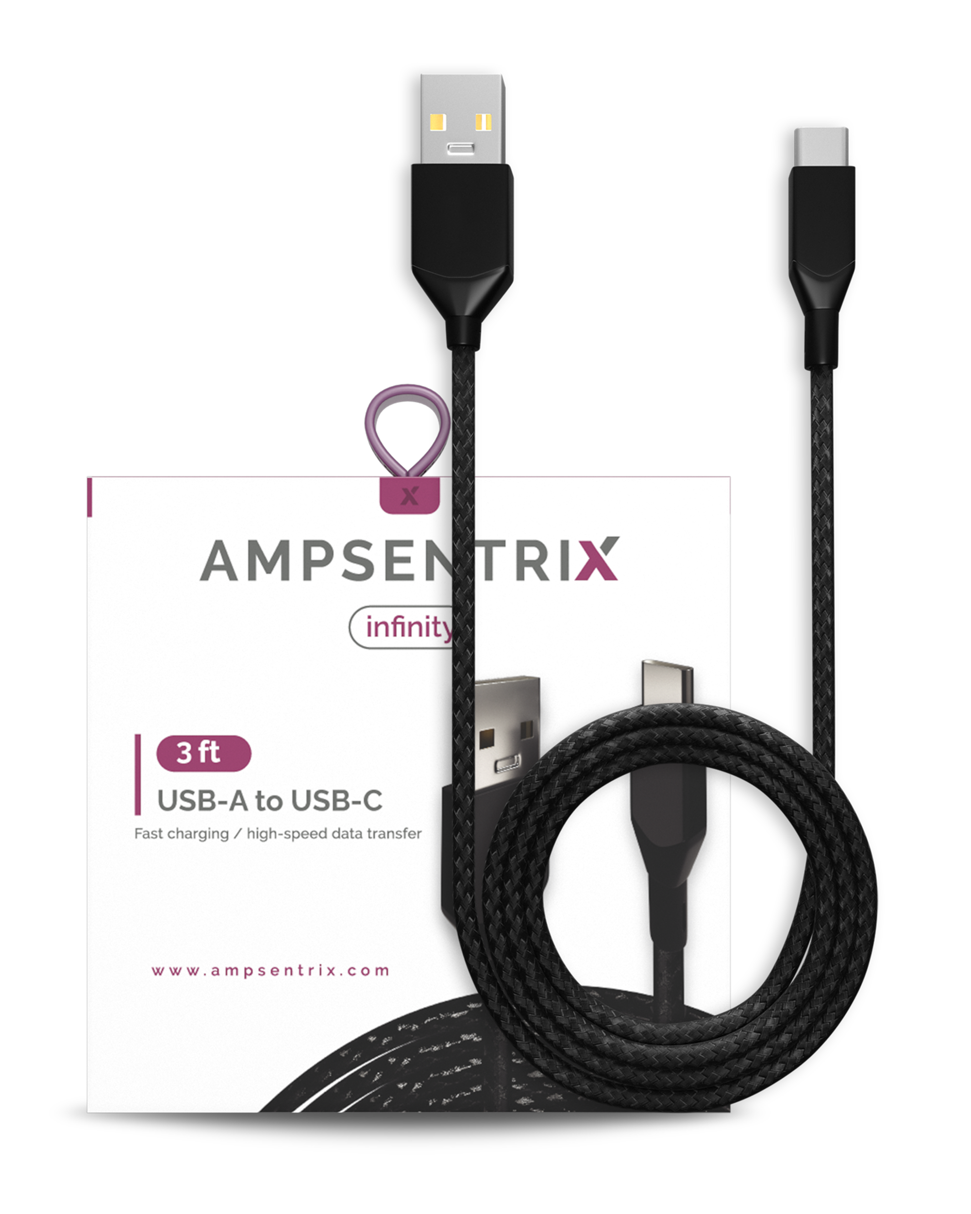 USB Type C to USB Type A Cable (1 m / 3 ft) (AmpSentrix Infinity) (Black)