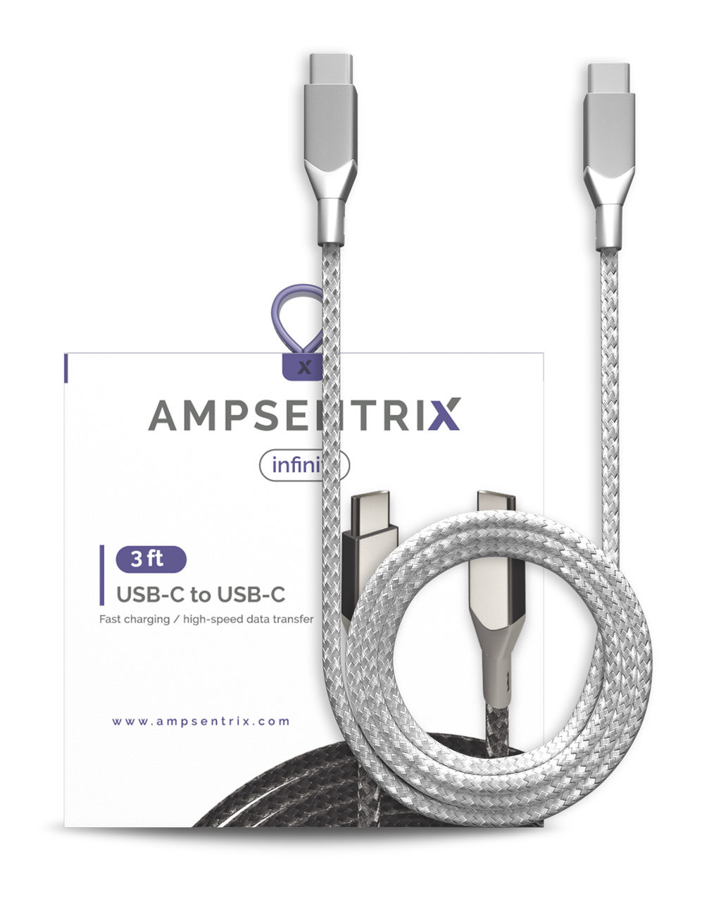 USB Type C to USB Type C Cable (1 m / 3 ft) (AmpSentrix Infinity) (Silver)