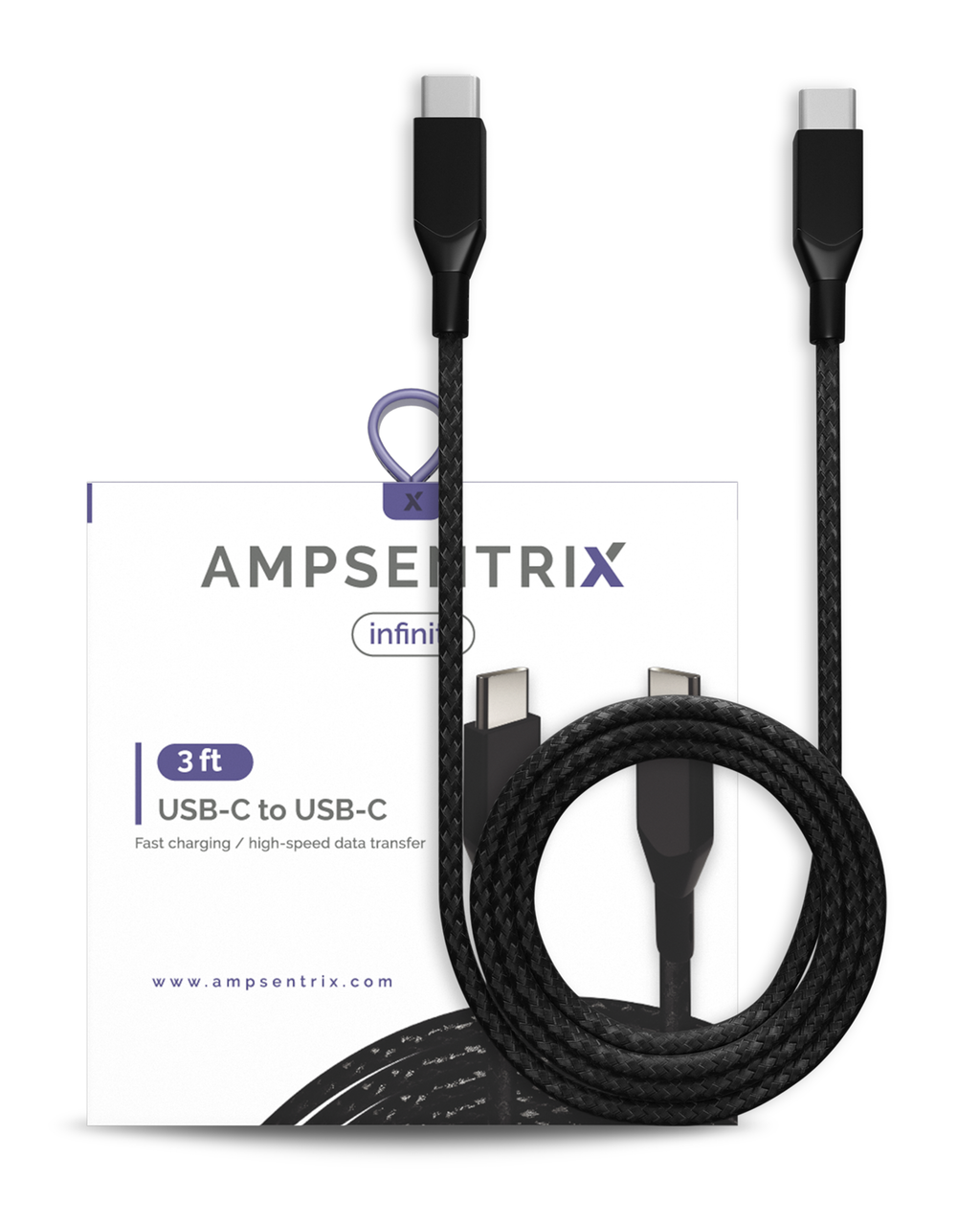 USB Type C zu USB Type C Kabel (1 m / 3 ft) (AmpSentrix Infinity) (Schwarz)