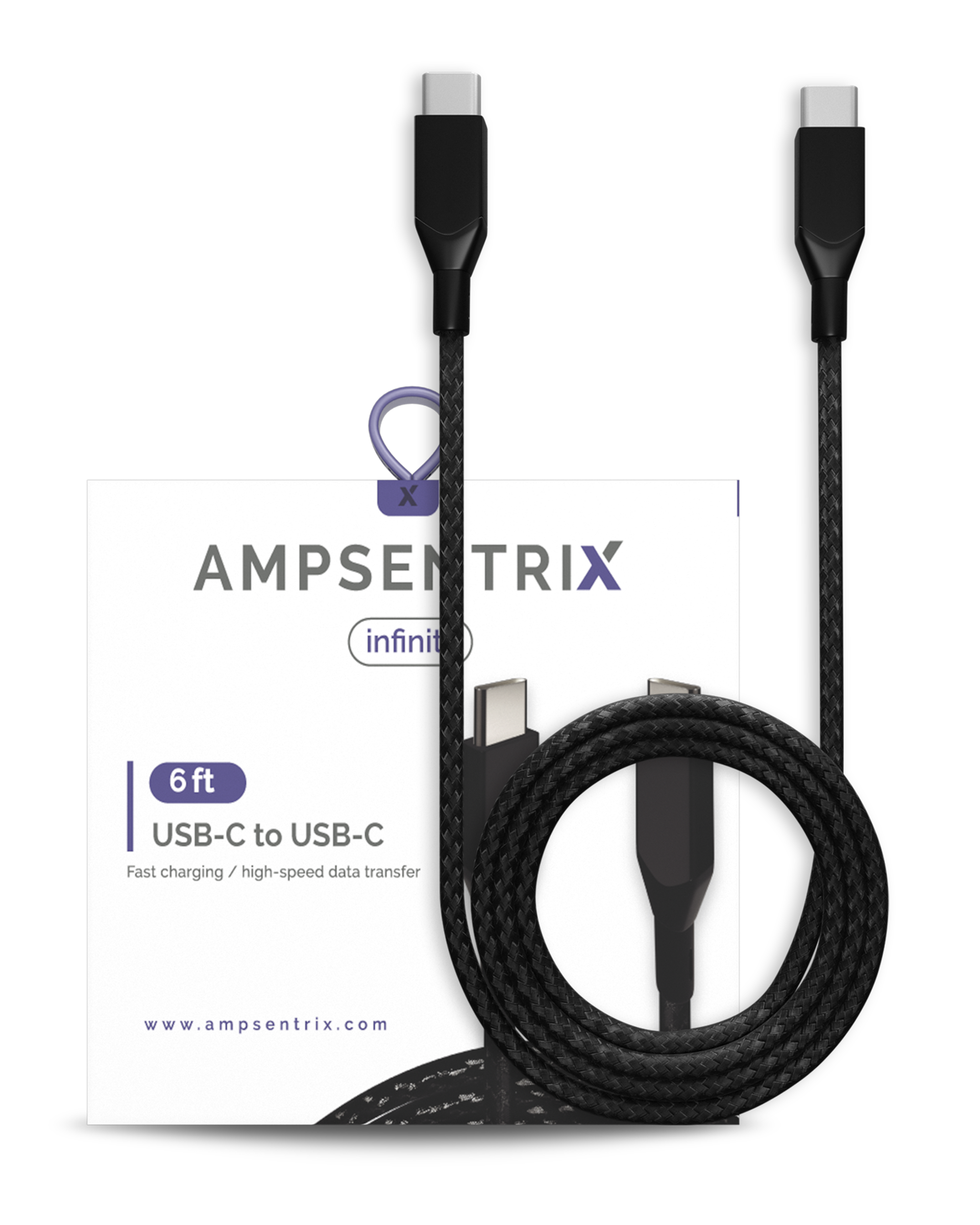 USB Type C auf USB Type C Kabel (1,8 m / 6 ft) (AmpSentrix Infinity) (Schwarz)