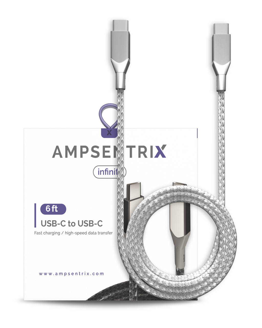 USB Type-C zu USB Type-C Kabel (1.8 m / 6 ft) (Ampsentrix Infinity) (Silber)