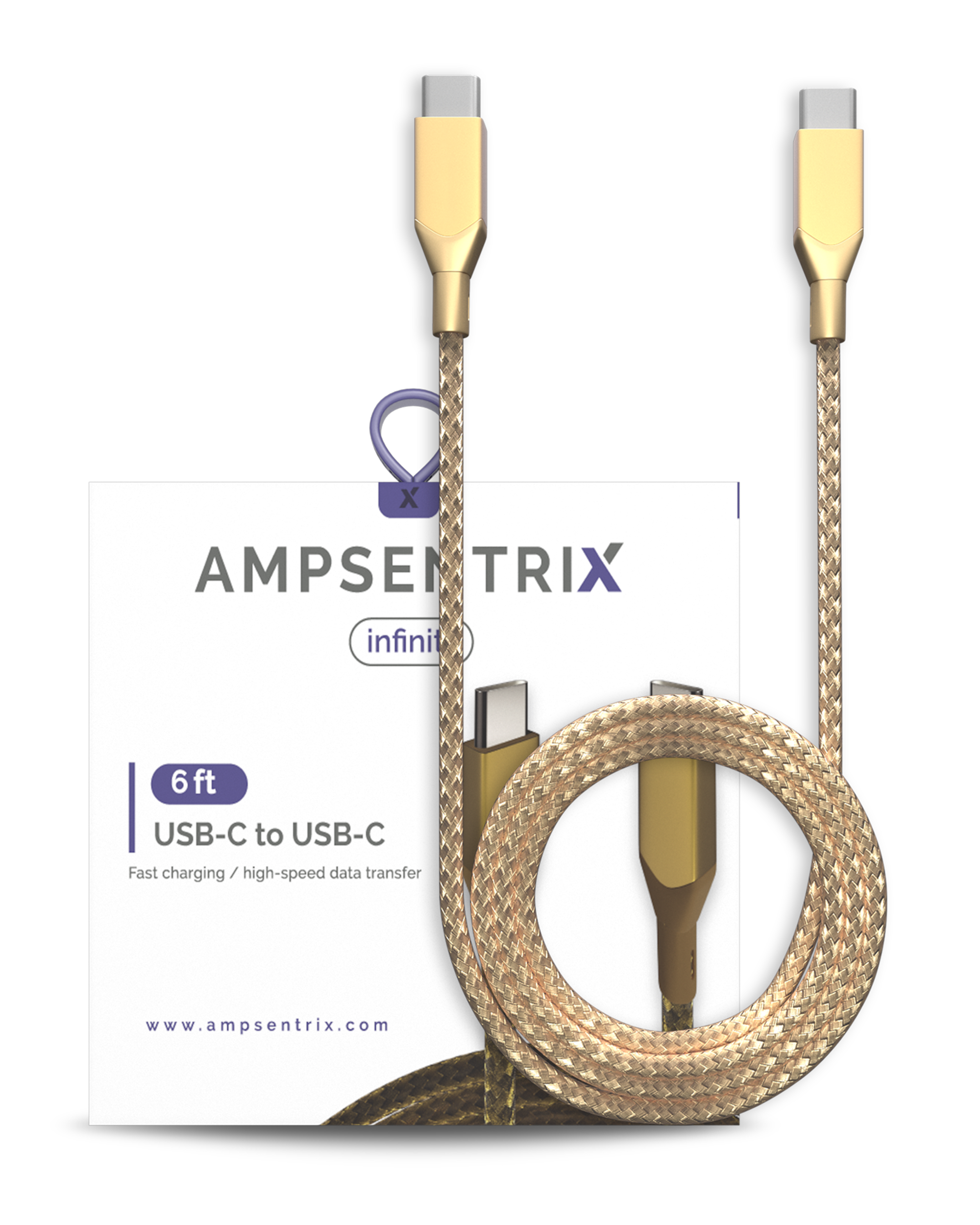 USB Type C auf USB Type C Kabel (1,8 m / 6 ft) (AmpSentrix Infinity) (Gold)