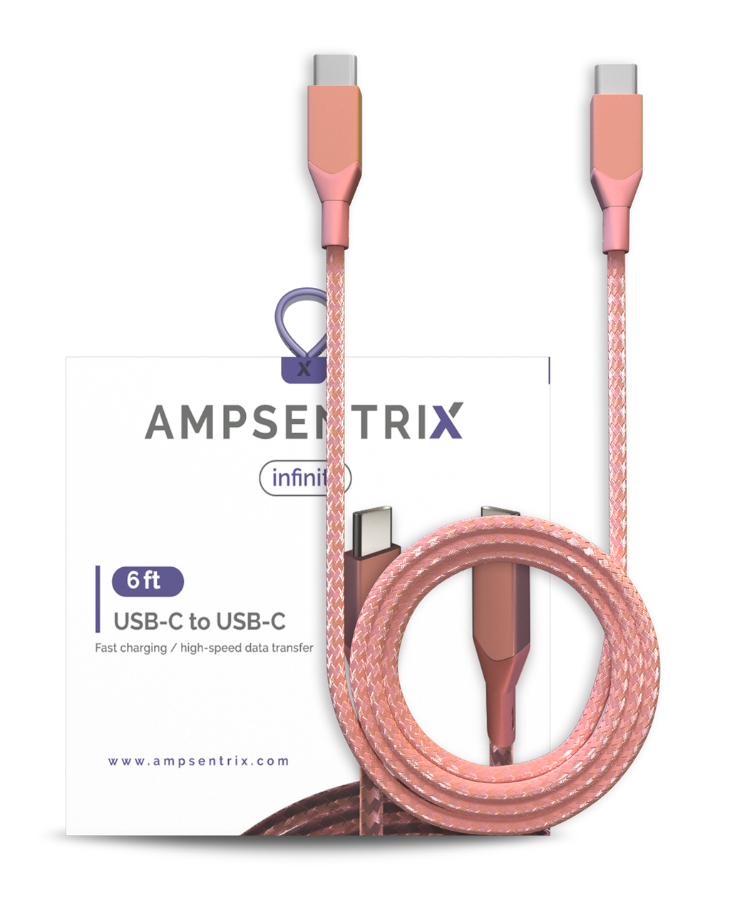 USB Type C to USB Type C Cable (1.8 m / 6 ft) AmpSentrix Infinity (Pink)