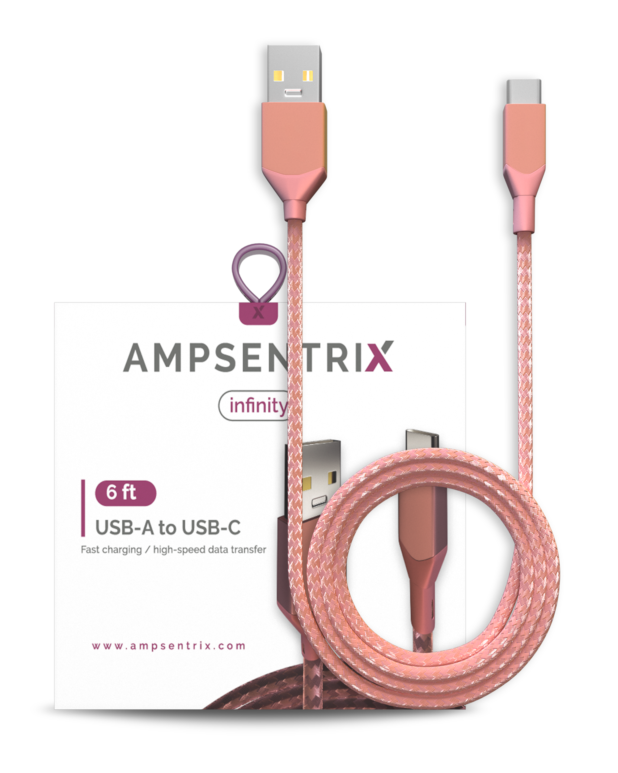 USB Type C auf USB Type A Kabel (1,8 m / 6 ft) (Ampsentrix Infinity) (Pink)