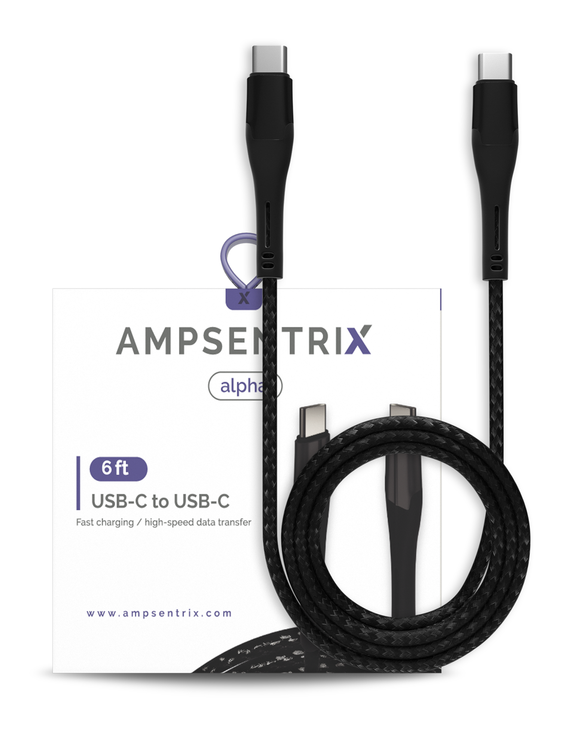 USB Type C zu USB Type C Kabel (1.8 m / 6 ft) (AmpSentrix Alpha) (Schwarz)