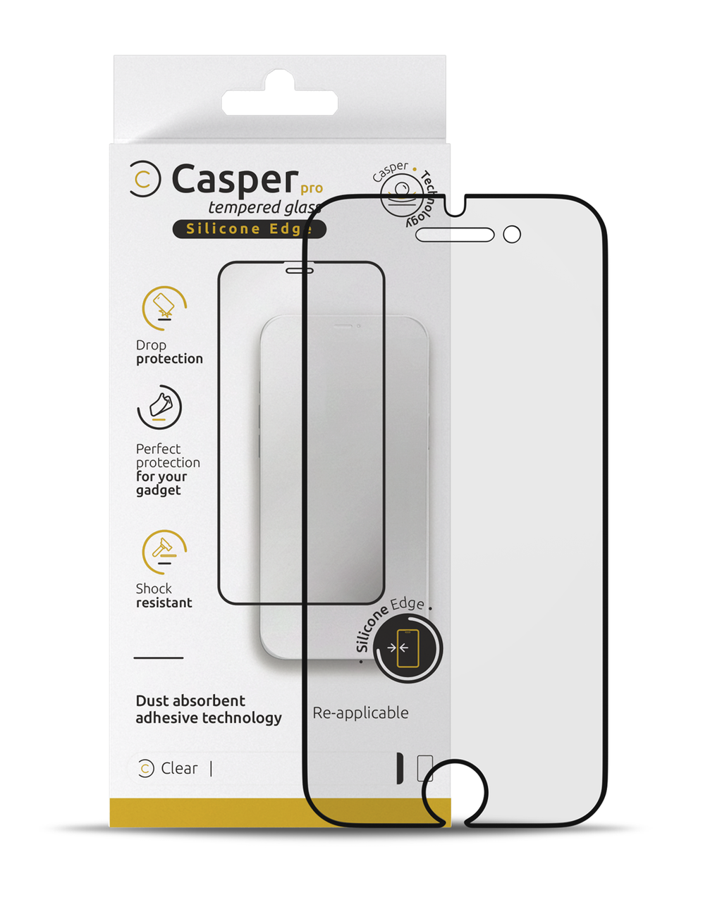 Casper Pro Silicone Tempered Glass for iPhone 6 / 6S / 7 / 8 (Retail Pack) (Clear)