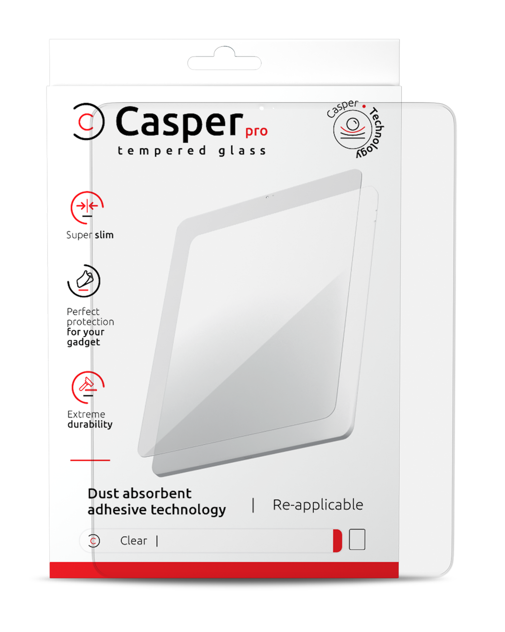 Casper Pro Tempered Glass for iPad 7 (2019), iPad 8 (2020) and iPad 9 (2021) (Retail Pack, Clear)
