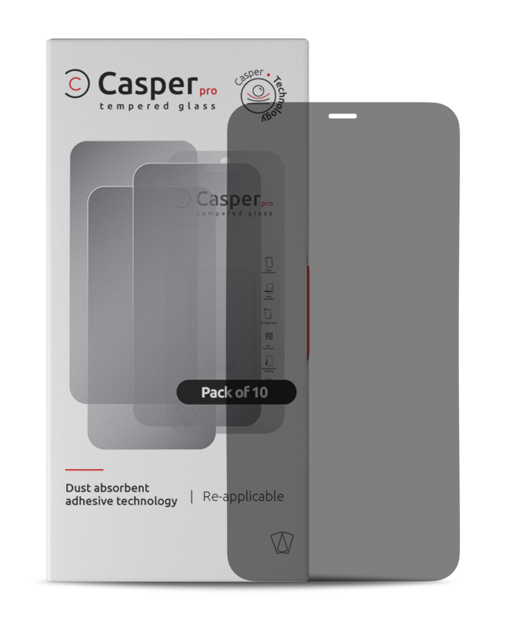 Casper Pro Gehärtetes Glas für iPhone 12 Mini (10er-Pack) Privacy