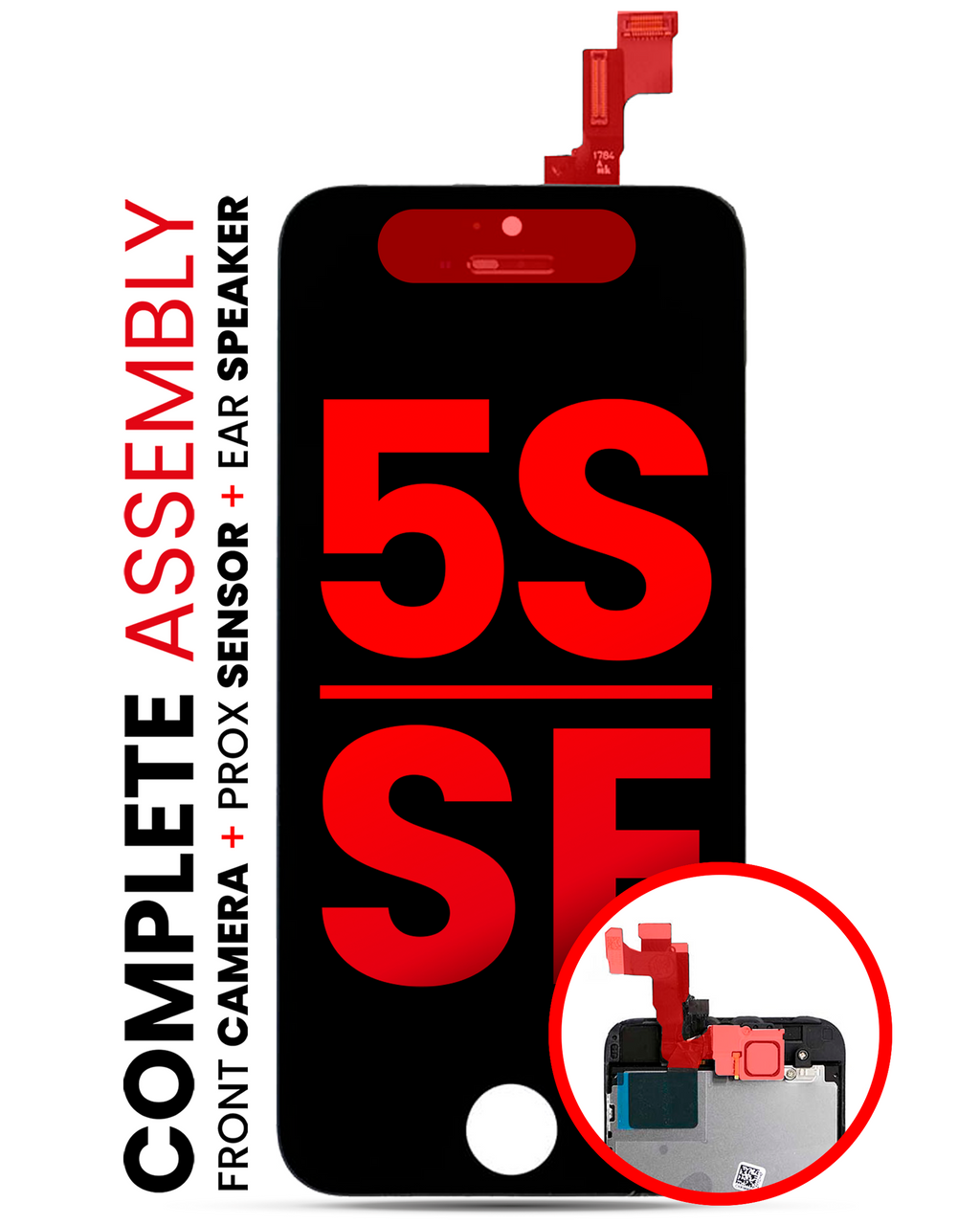 Complete LCD-Display für iPhone 5S / SE (2016) (mit Front Camera: Prox Sensor & Ear Speaker) (Aftermarket Plus: Tianma) (Schwarz)