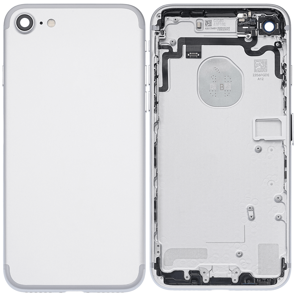 Back Cover/Frame with pre-installed small parts for iPhone 7 (used OEM removal, Grade A) (Silver)