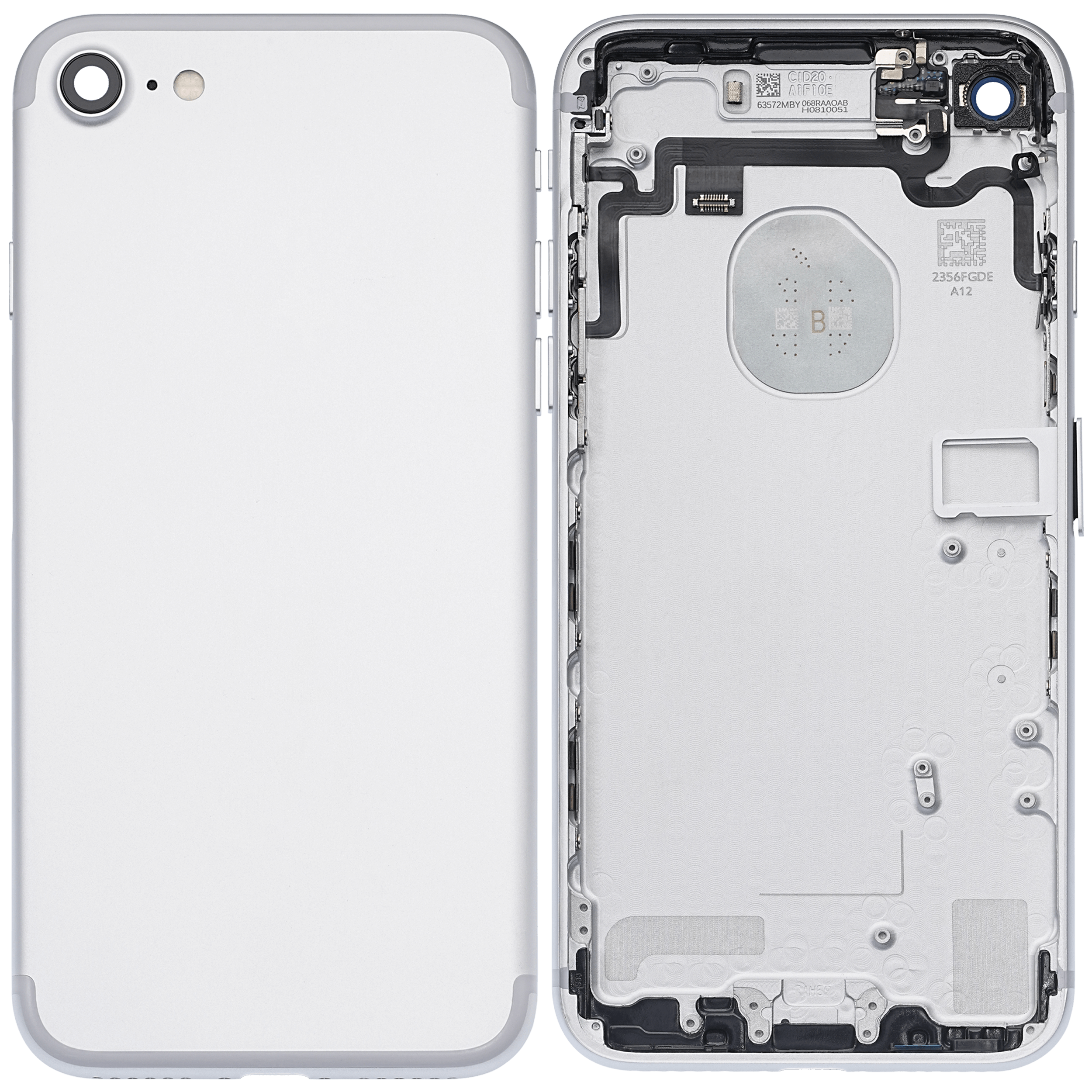 Back Cover/Frame with pre-installed small parts for iPhone 7 (used OEM removal, Grade A) (Silver)