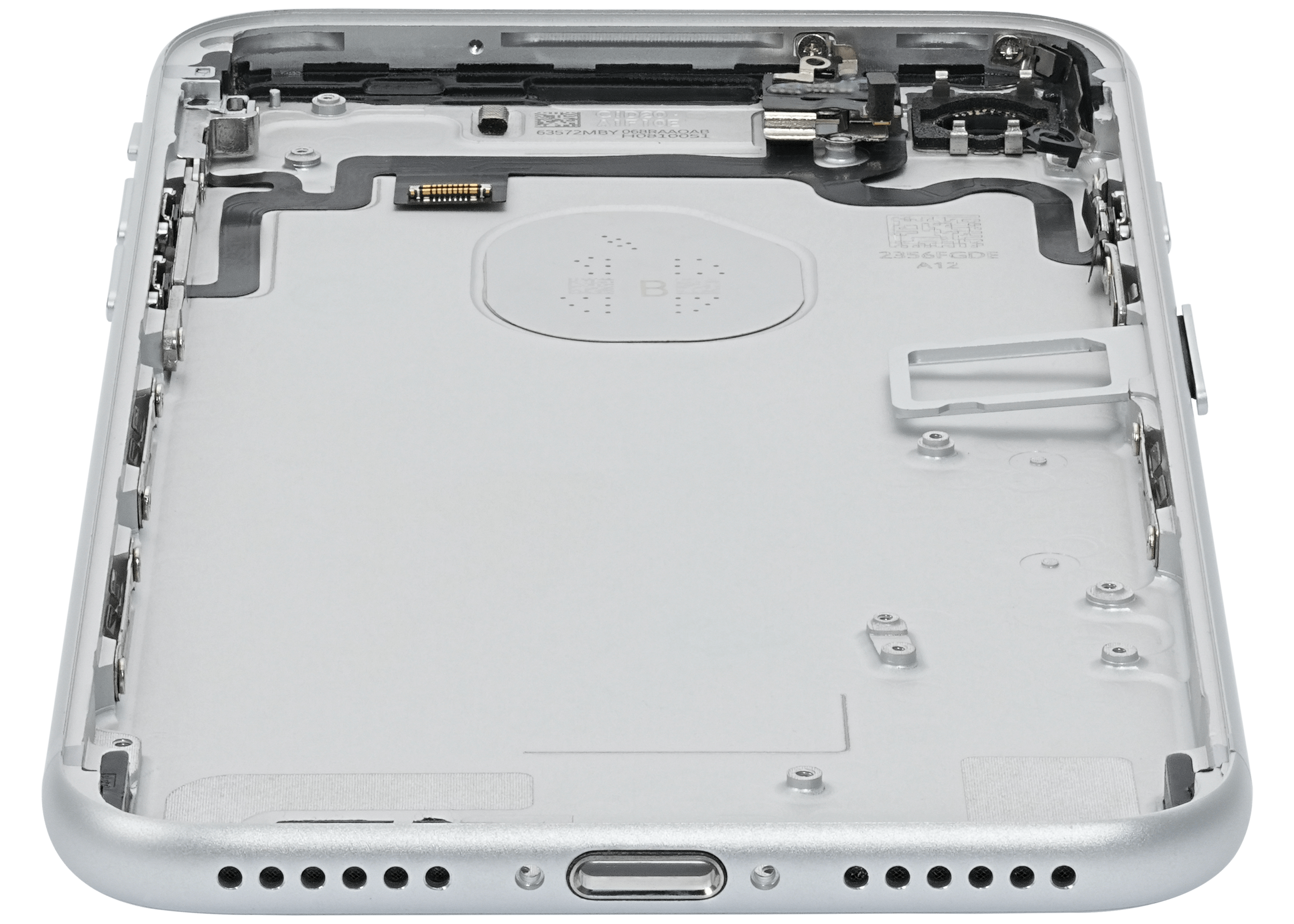 Back Cover/Frame with pre-installed small parts for iPhone 7 (used OEM removal, Grade A) (Silver)