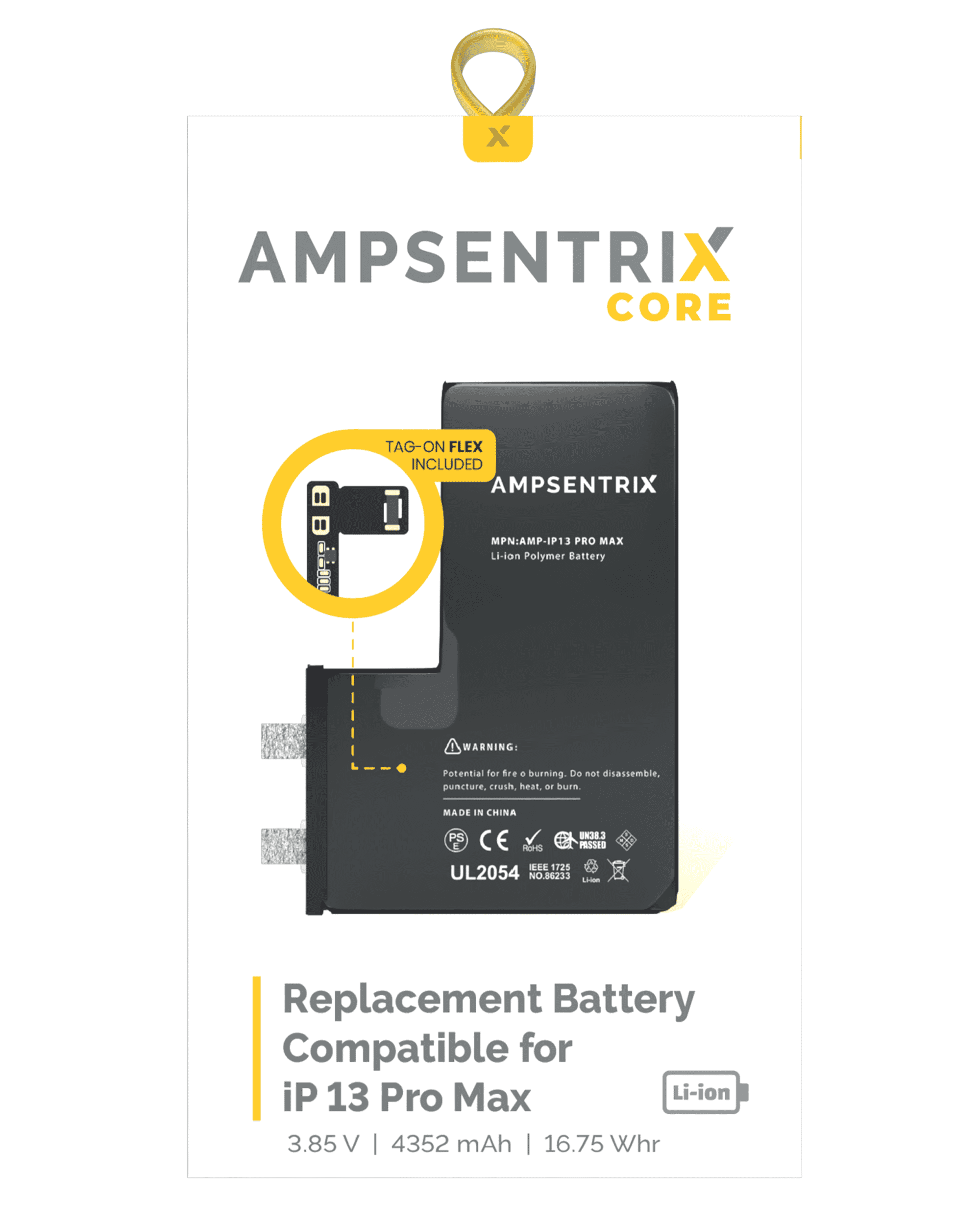 Ersatzbatteriekern mit Tag-On Flex für iPhone 13 Pro Max (Punktschweißen nötig)