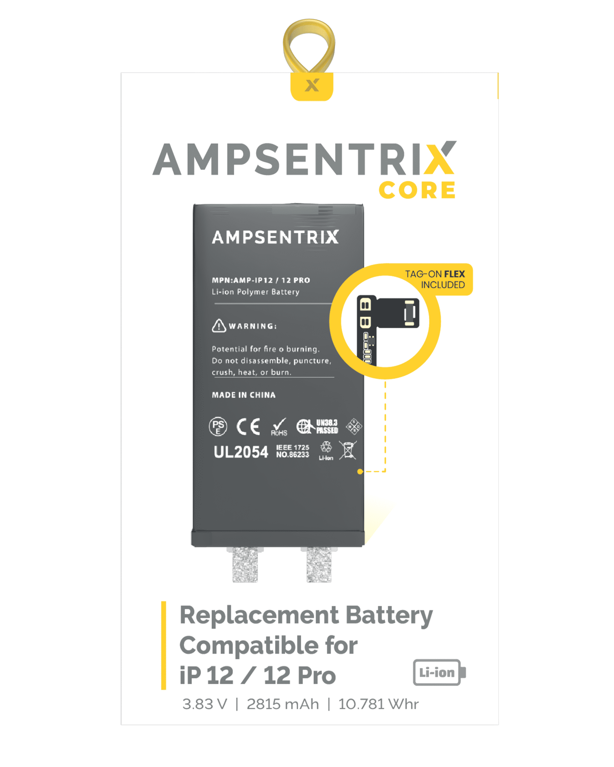 Ersatz-Akkukern mit Universal-Tag-On-Flex für iPhone 12/12 Pro (Punktschweißen)