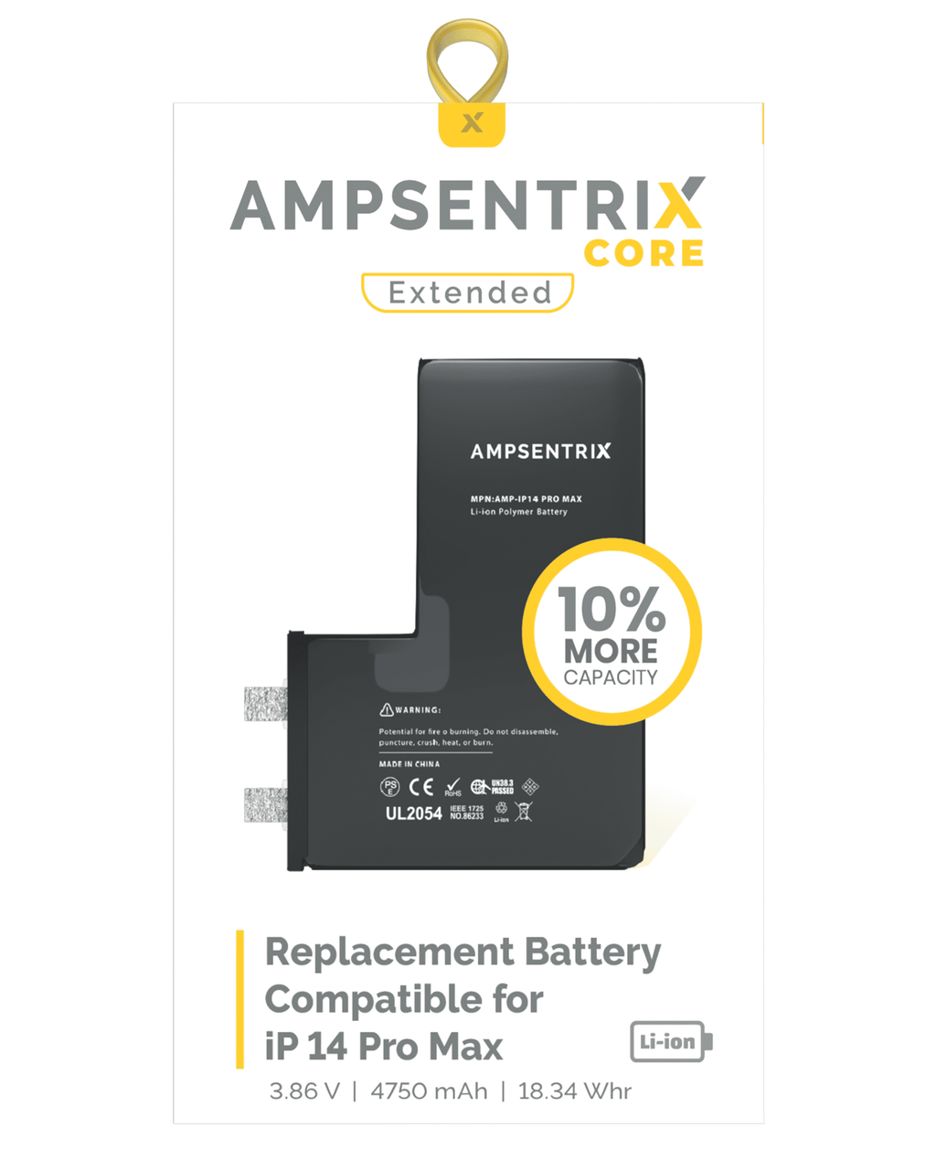 Replacement Battery for iPhone 14 Pro Max (Spot Welding Required) (AmpSentrix Core Extended)