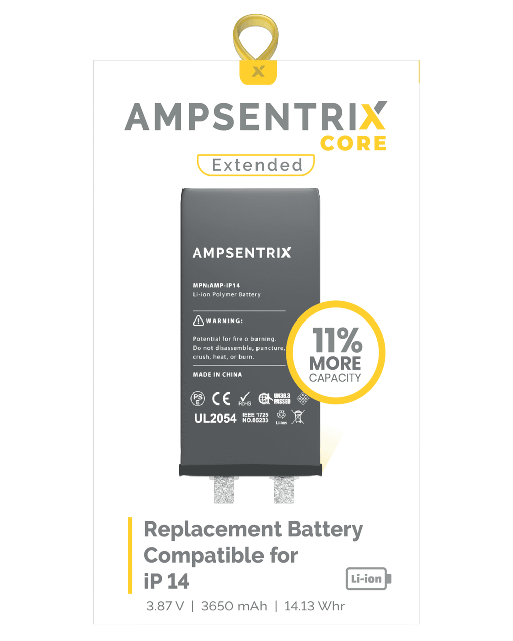 Replacement Battery for iPhone 14 (Spot Welding Required) (AmpSentrix Core Extended)